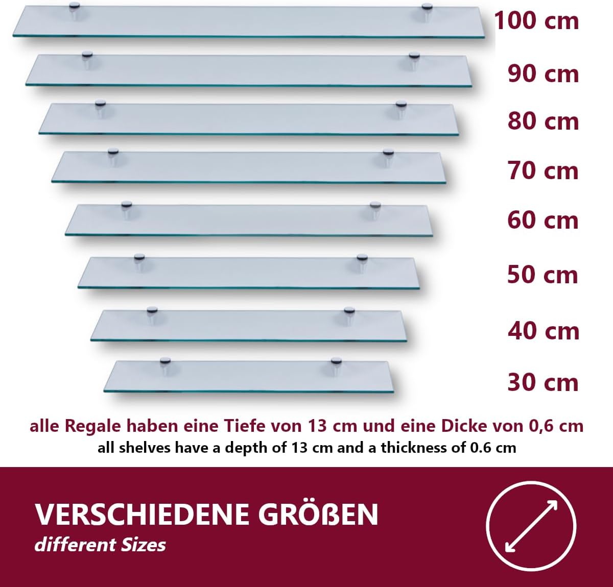 Wandregal mit Sicherheitsglas, 60 cm Klar