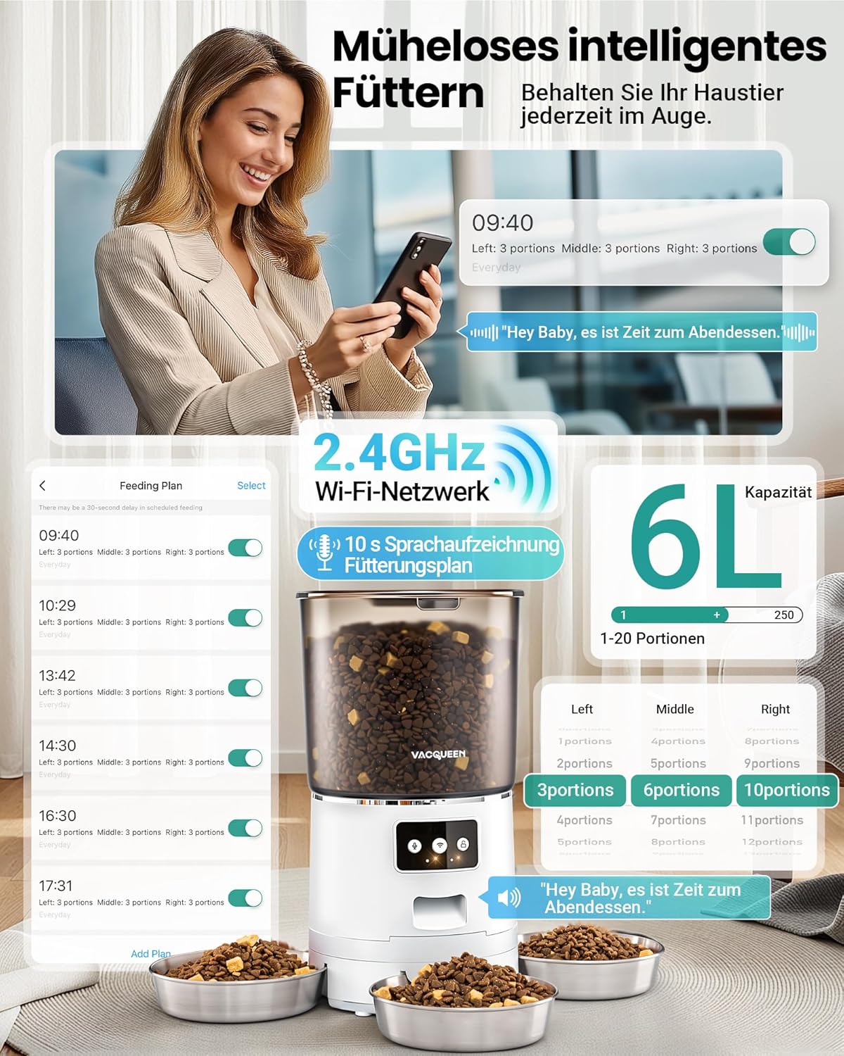 Futterautomat PFF011 mit App-Steuerung, Weiss