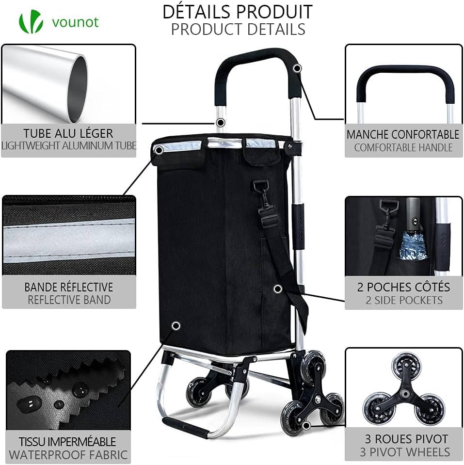 Klappbarer Einkaufstrolley, Schwarz 58L