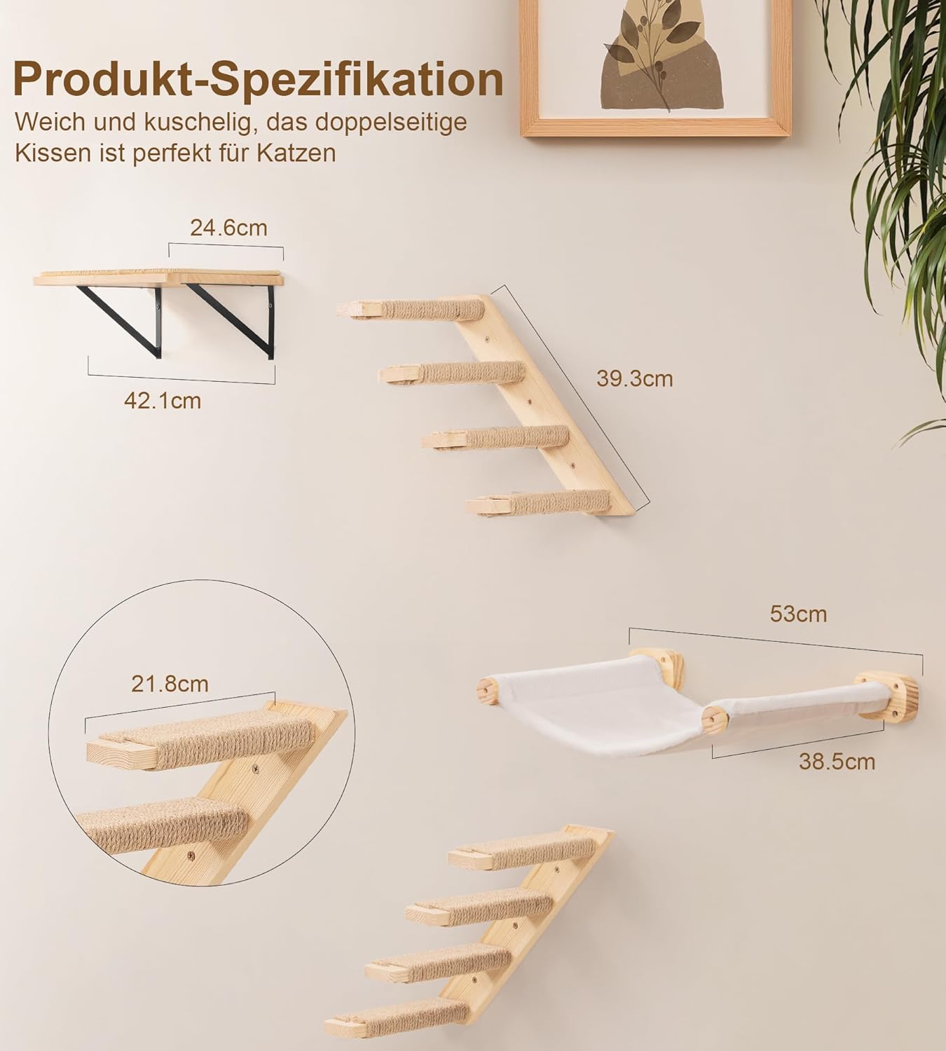 Kletterwand-Set für Katzen mit Hängematte und Stufen, 1PC Hängematte+2PC Vier Stufen