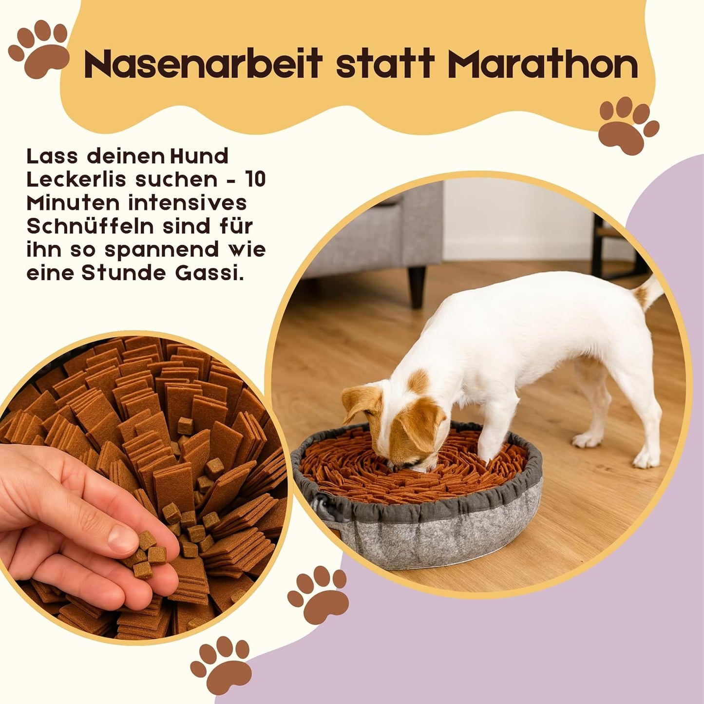Grössenverstellbarer Schnüffelteppich mit Leckerli-Beutel, rutschfest und waschbar