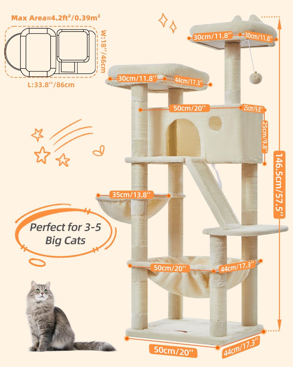 Grosser Kratzbaum MS026M, Beige 146CM