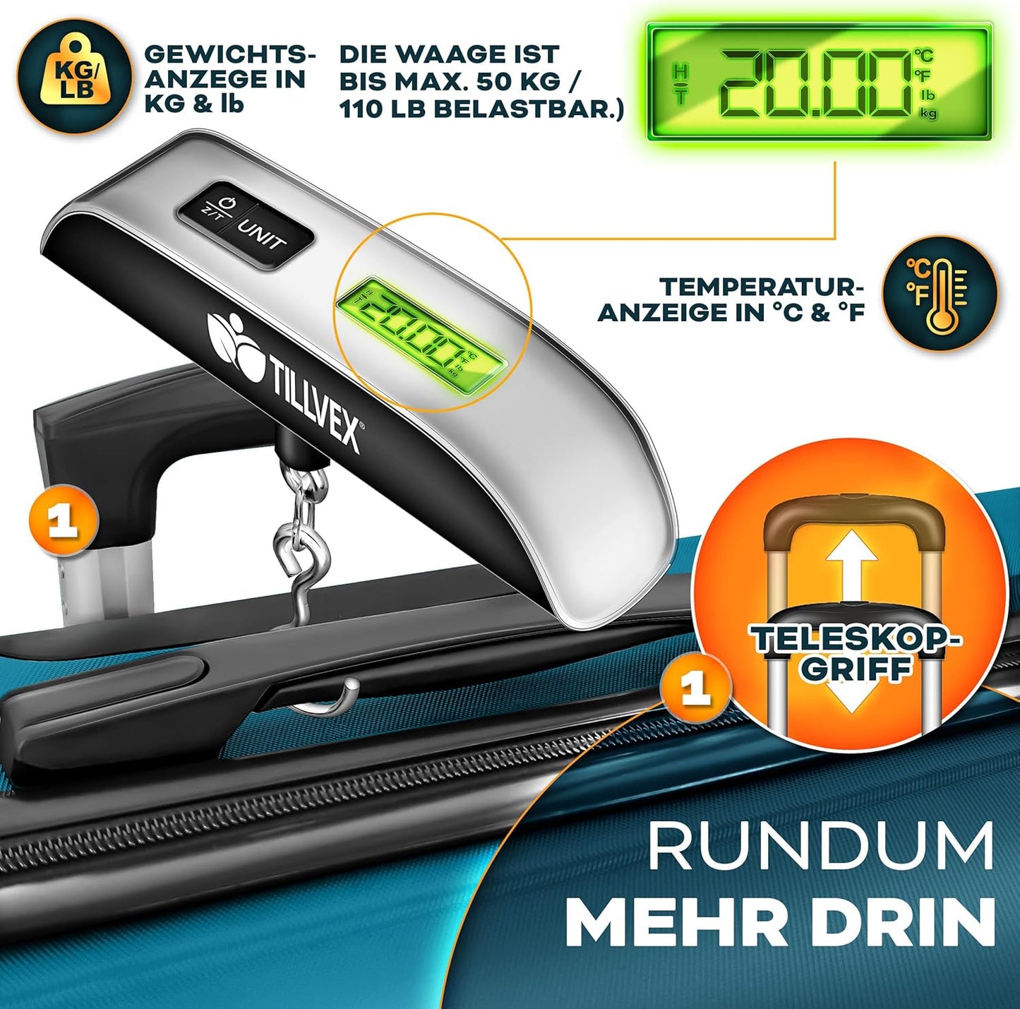 Reisekoffer-Set mit TSA-Schloss & Zubehör (3-tlg.), Türkis Kofferset 3tlg