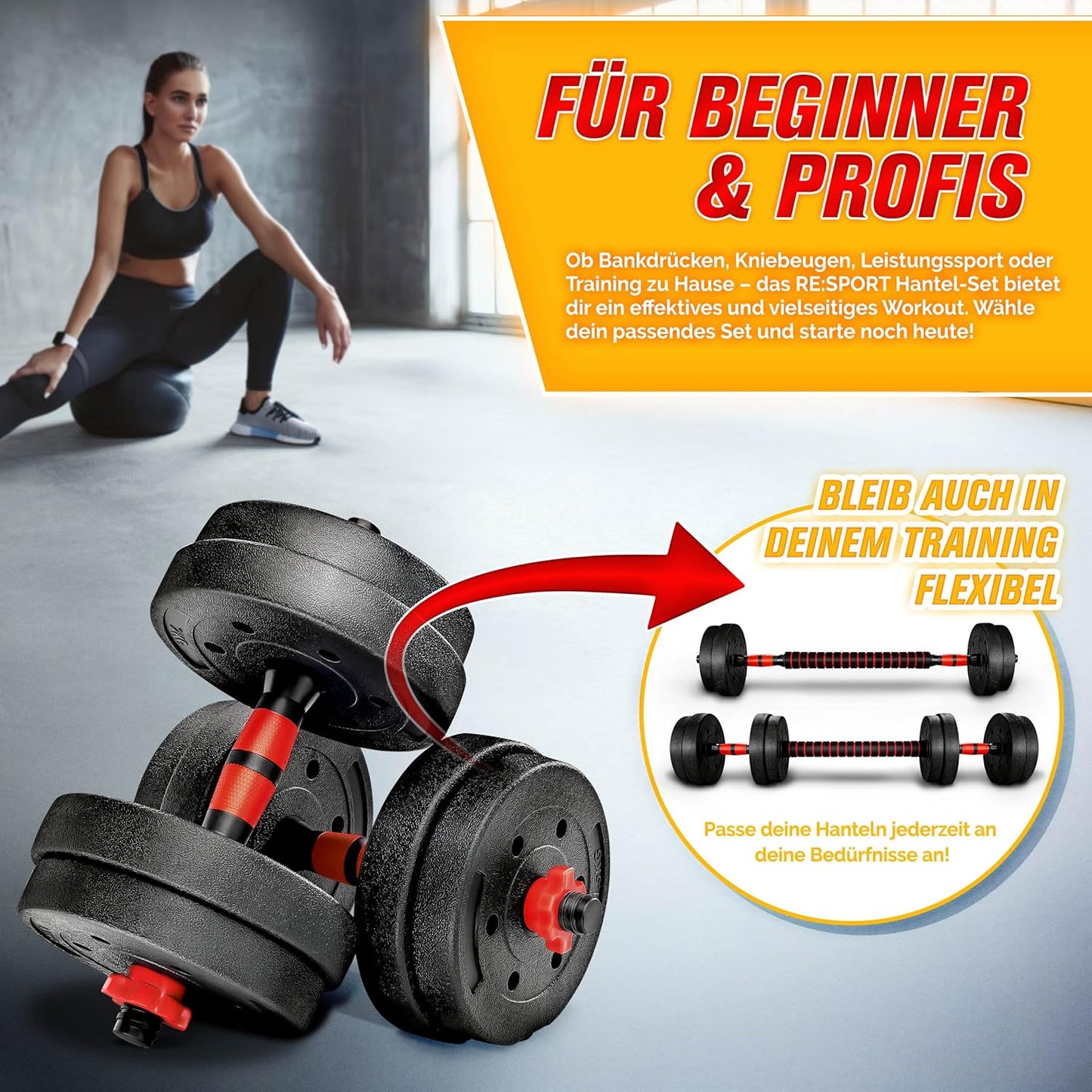 2-in-1 Hantelset verstellbar, 15 kg
