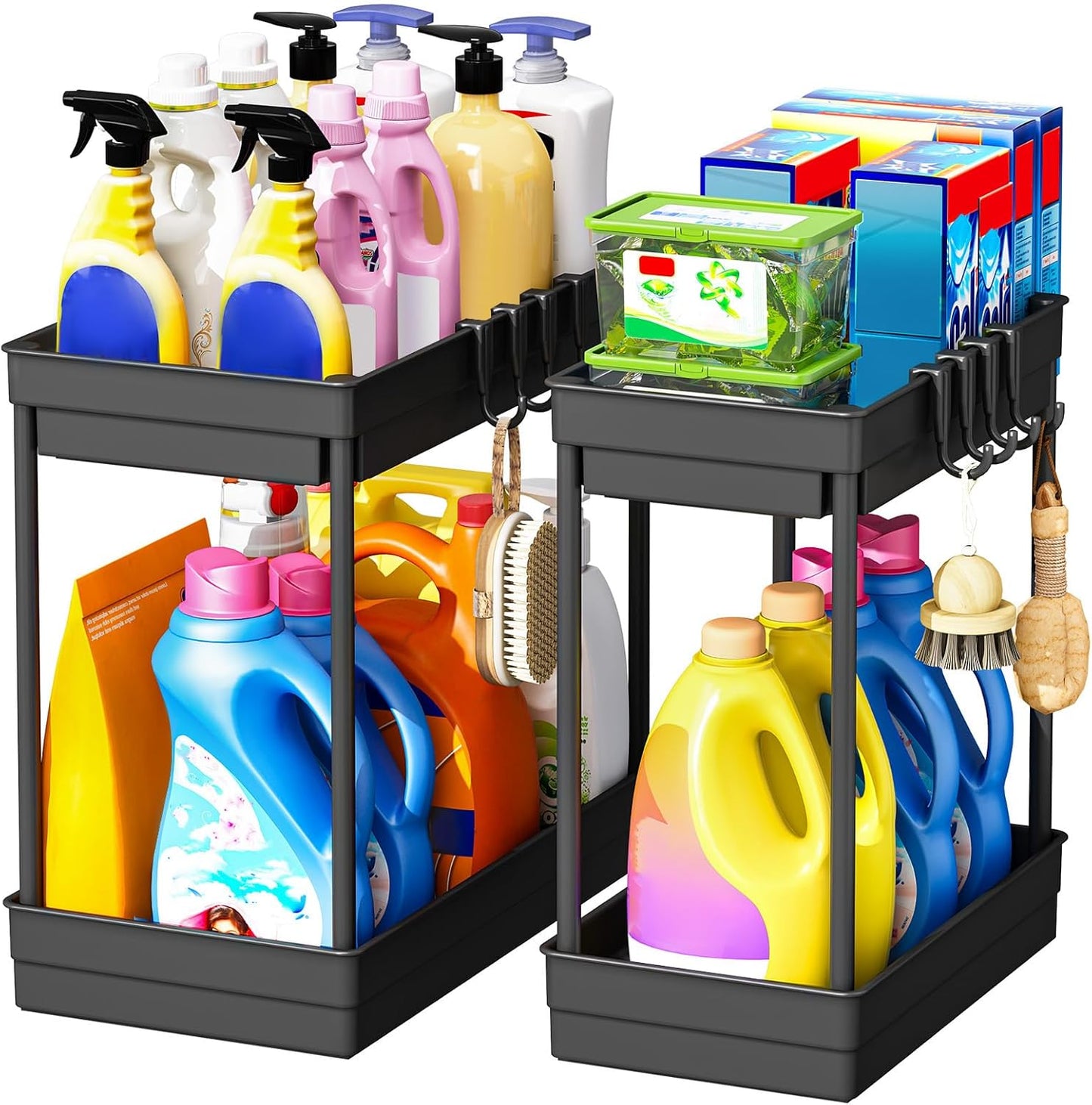 2er-Set Schrank-Organizer mit 8 Haken, Schwarz,2 Stück
