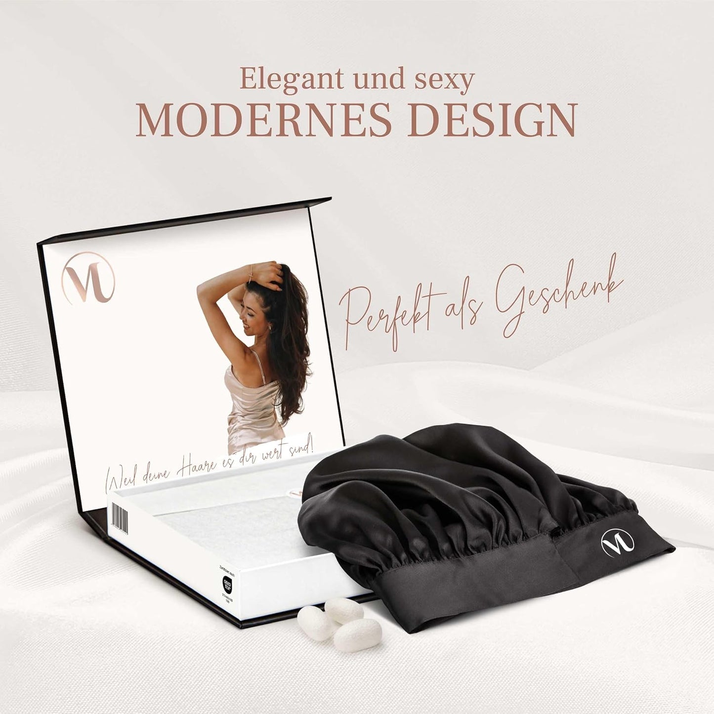 Seidenhaube zum Schlafen, Schwarz