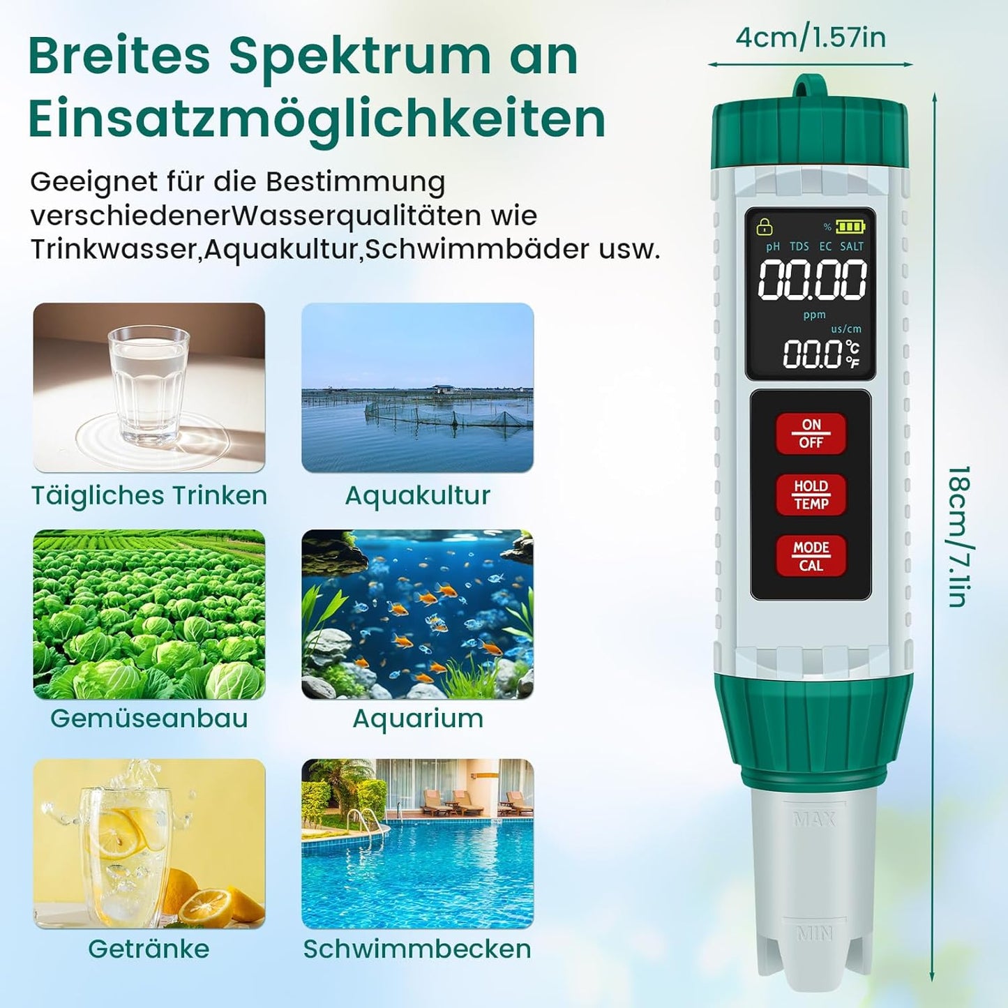 5-in-1 pH Messgerät mit LCD-Anzeige