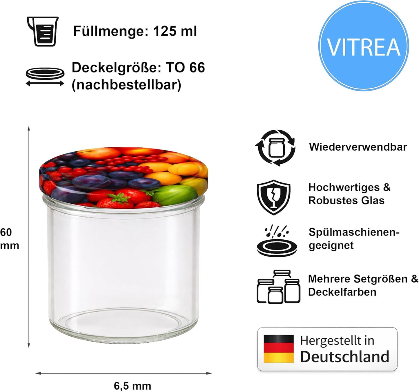 Marmeladengläser mit Deckel, 125 ml 100