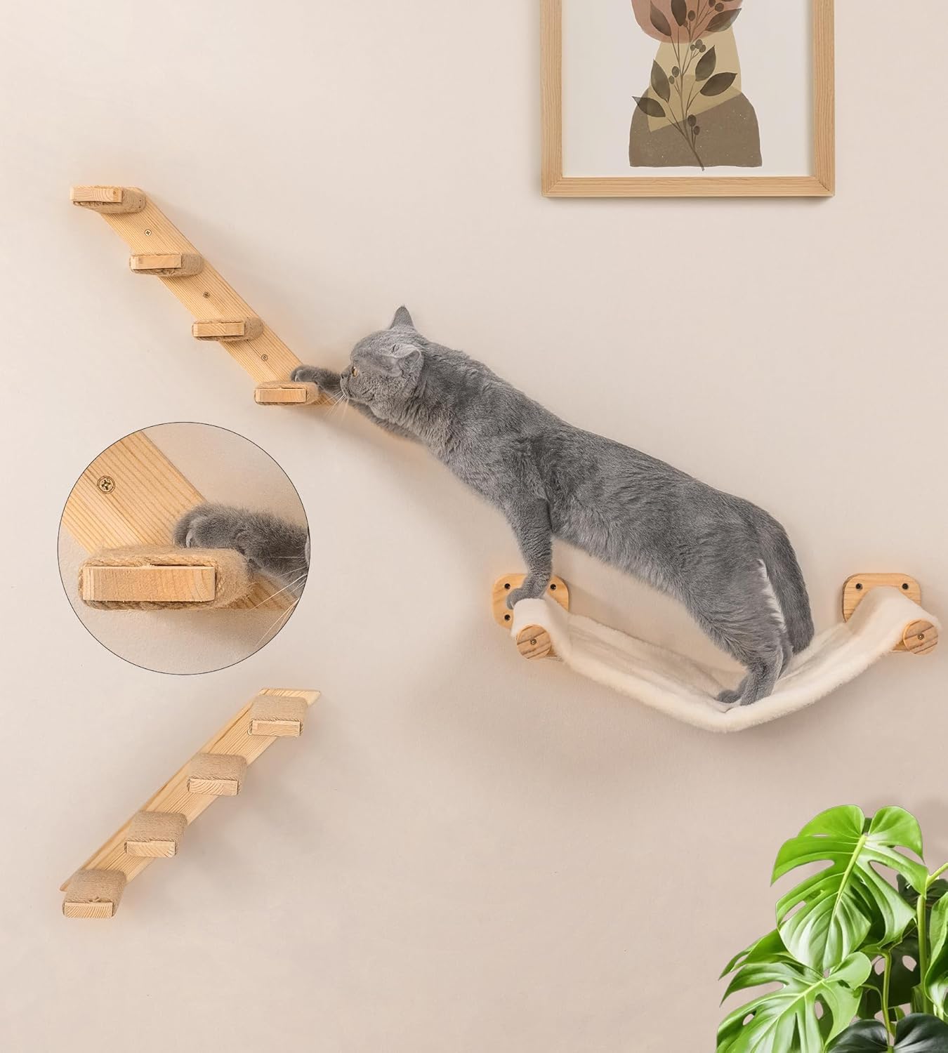 Kletterwand-Set für Katzen mit Hängematte und Stufen, 1PC Hängematte+2PC Vier Stufen
