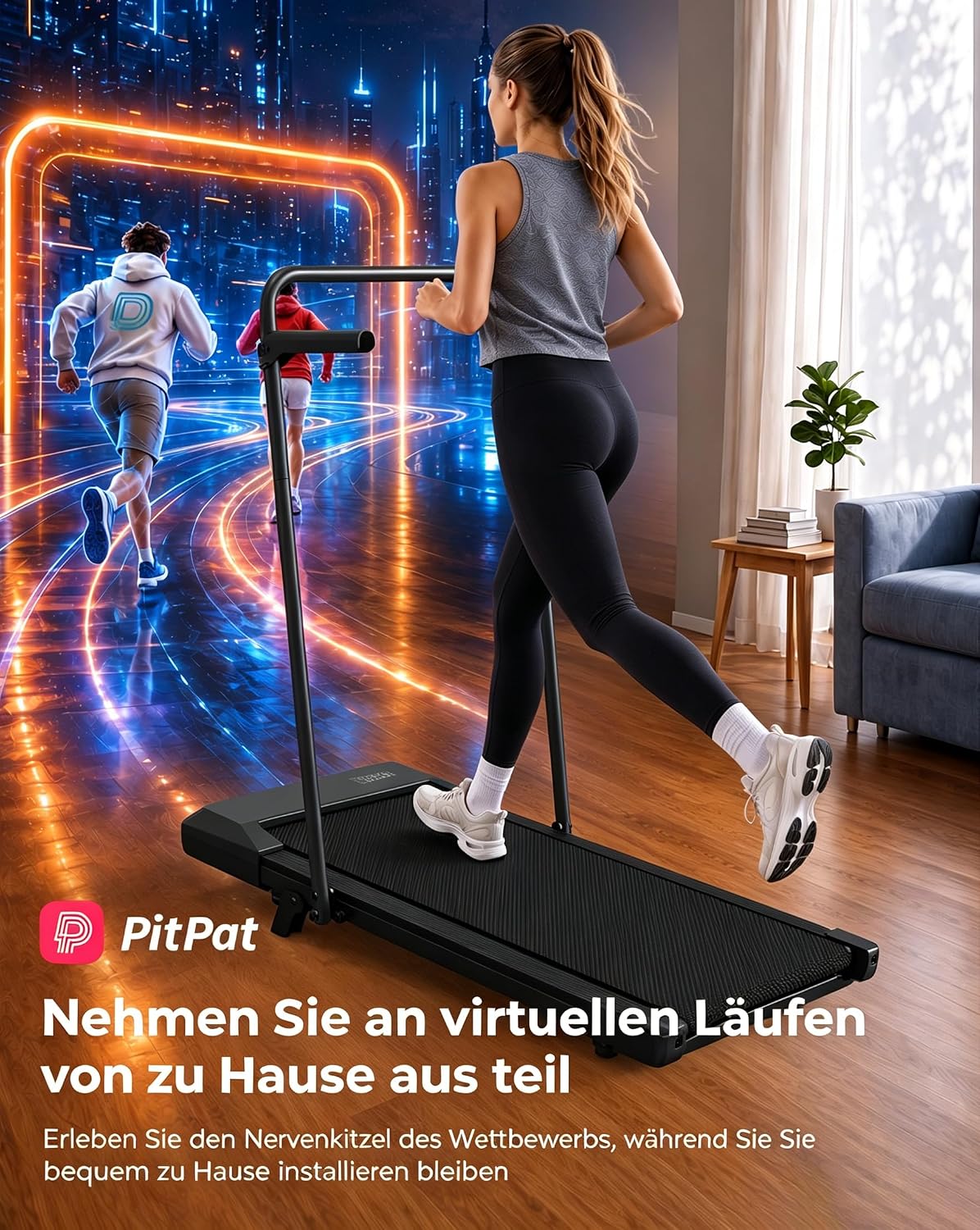 Klappbares Walking Pad mit Steigung und APP-Steuerung, 90CM Mattschwarz