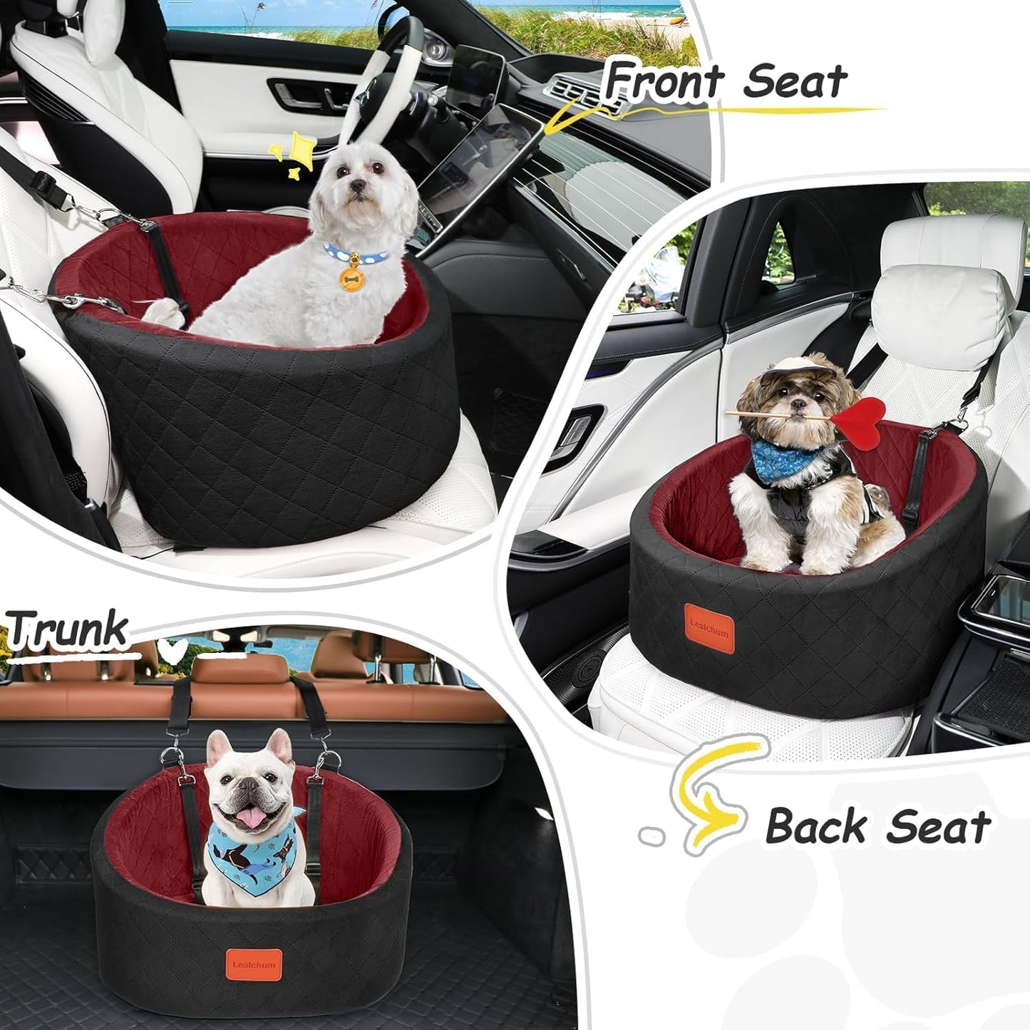 Hunde-Autositz mit Sicherheitsleine, Black/Red Small