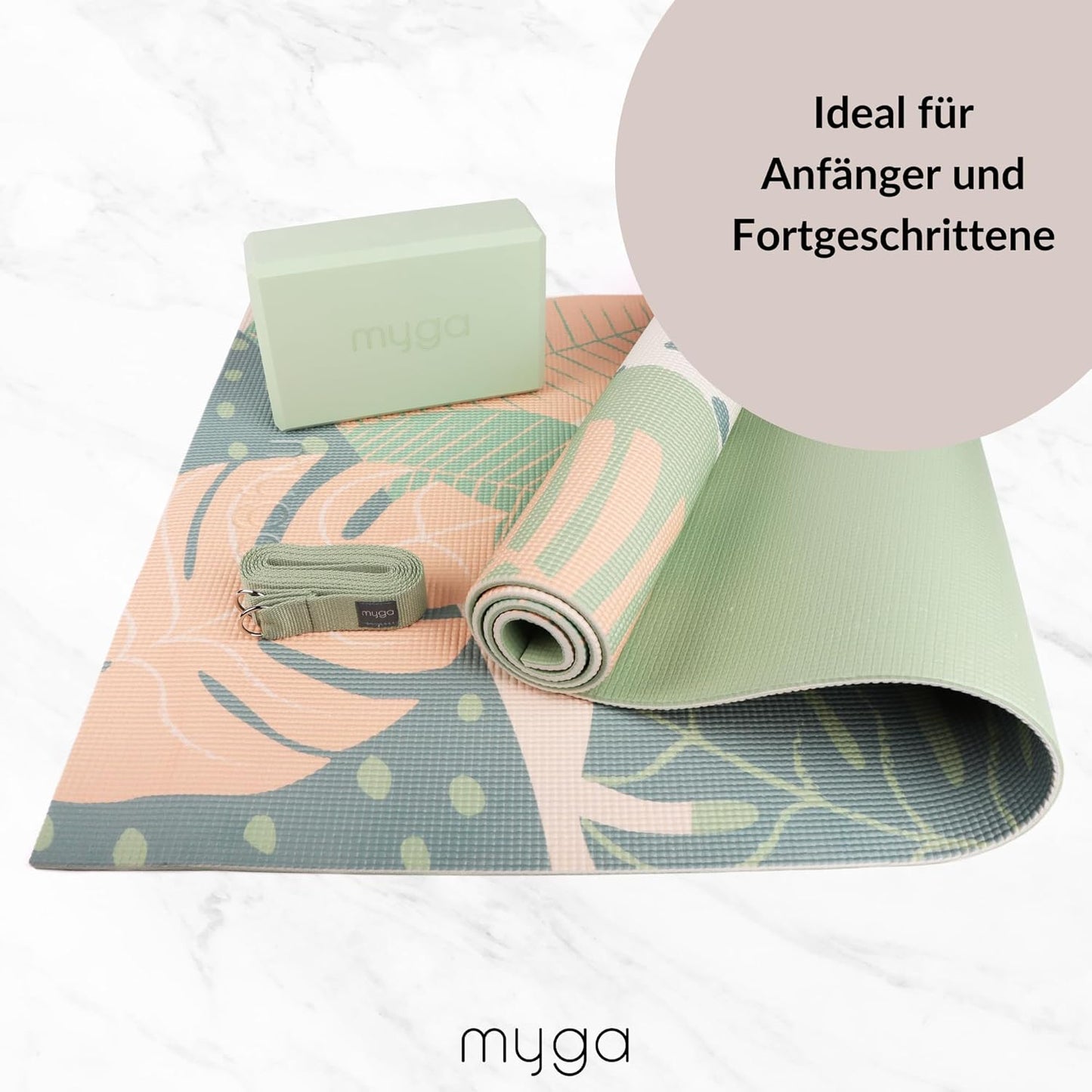 Yoga-Starter-Set mit Matte, Block & Gurt, Palm