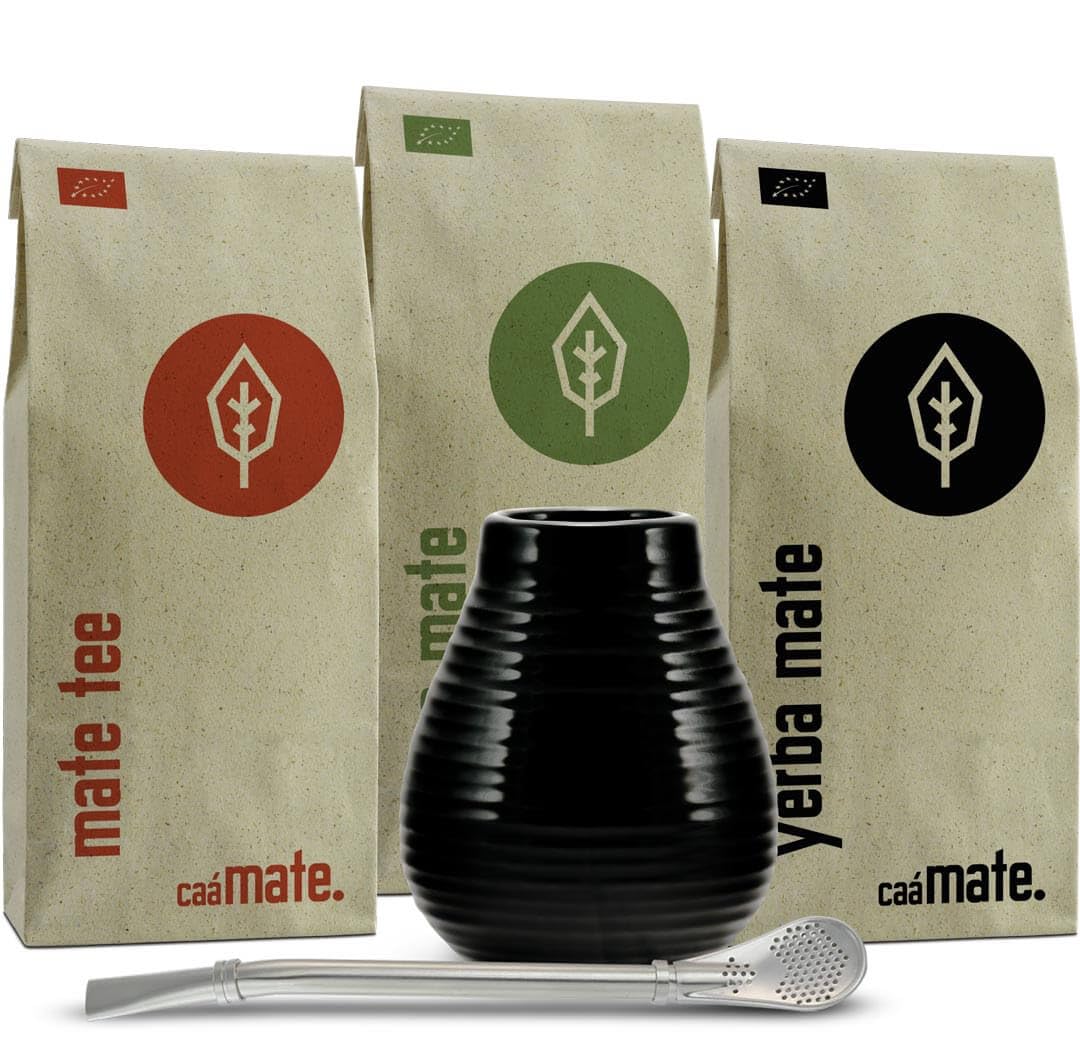 Mate Tee Set mit Keramikbecher und Bombilla, schwarz