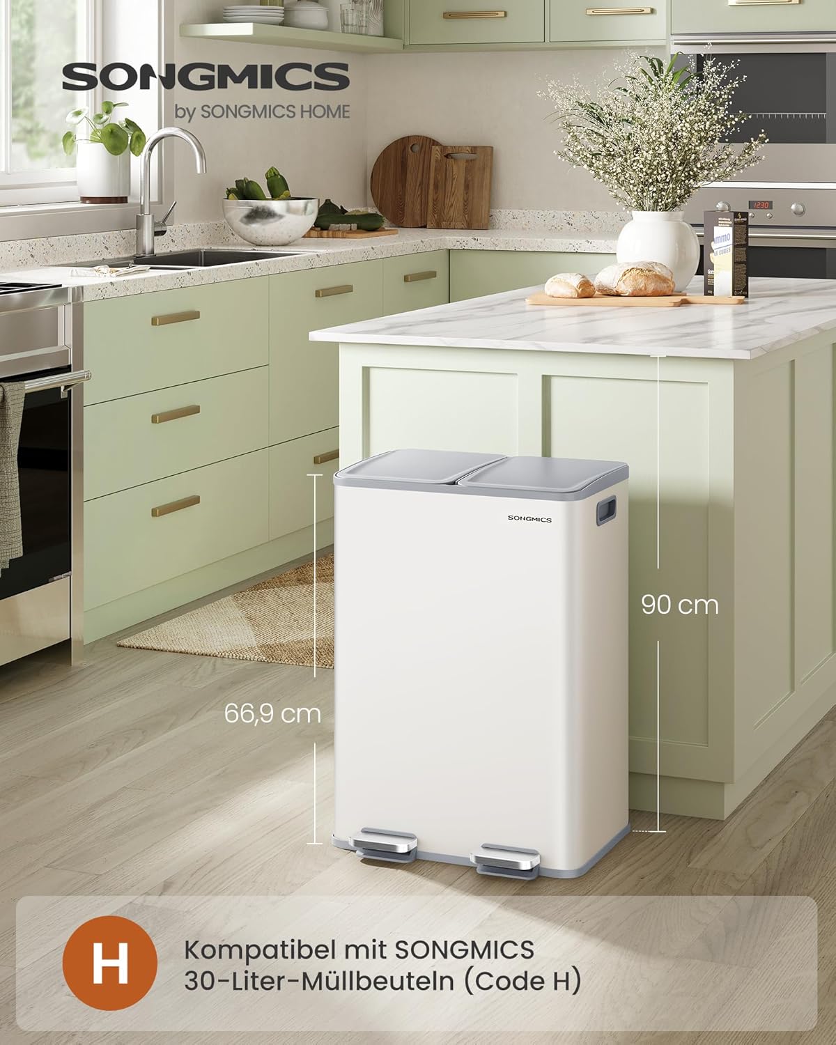 Küchen-Tretmülleimer mit Softclose LTB741W02, mattweiss