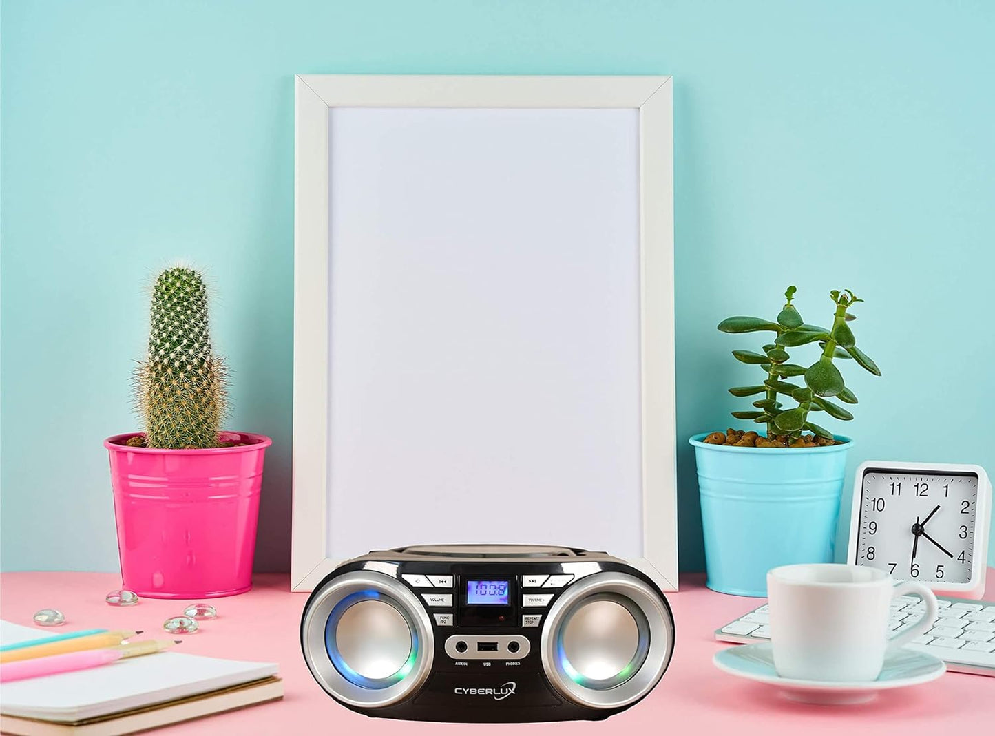 Tragbarer CD-Player mit LED-Disco-Lichtern, Schwarz / Sunny, Silver