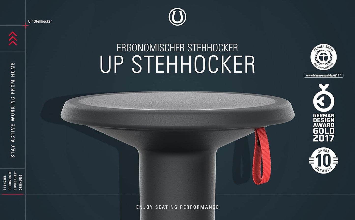 Ergonomischer Stehhocker höhenverstellbar, UP Stehhocker Schwarz