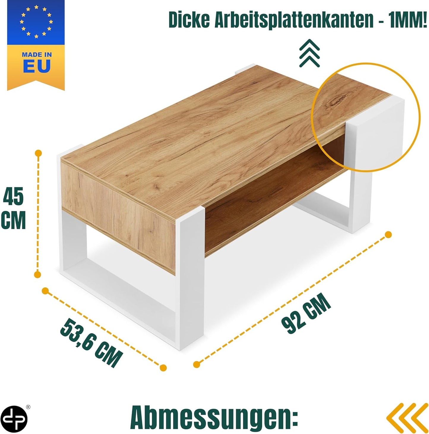Wohnzimmertisch, Weiss + Eiche