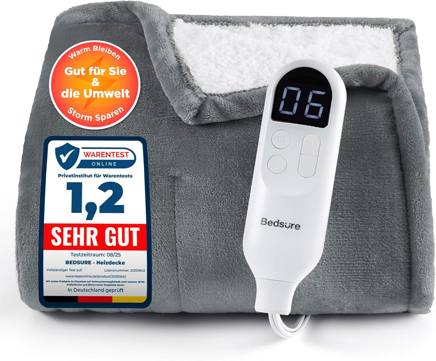 Heizdecke mit Abschaltautomatik & Timer, 180 x 200 cm 01 - Grau