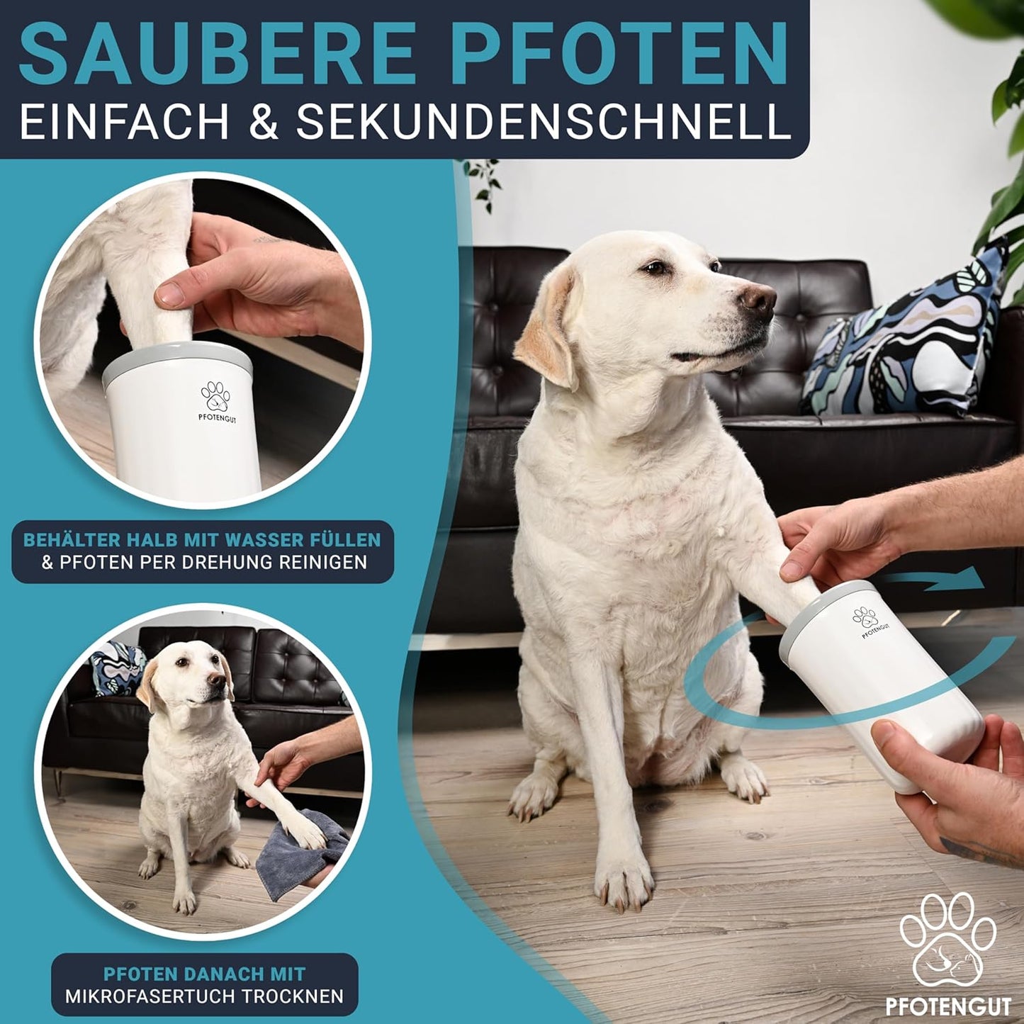 Pfotenreiniger für Hunde inkl. Mikrofaser-Handtuch, L