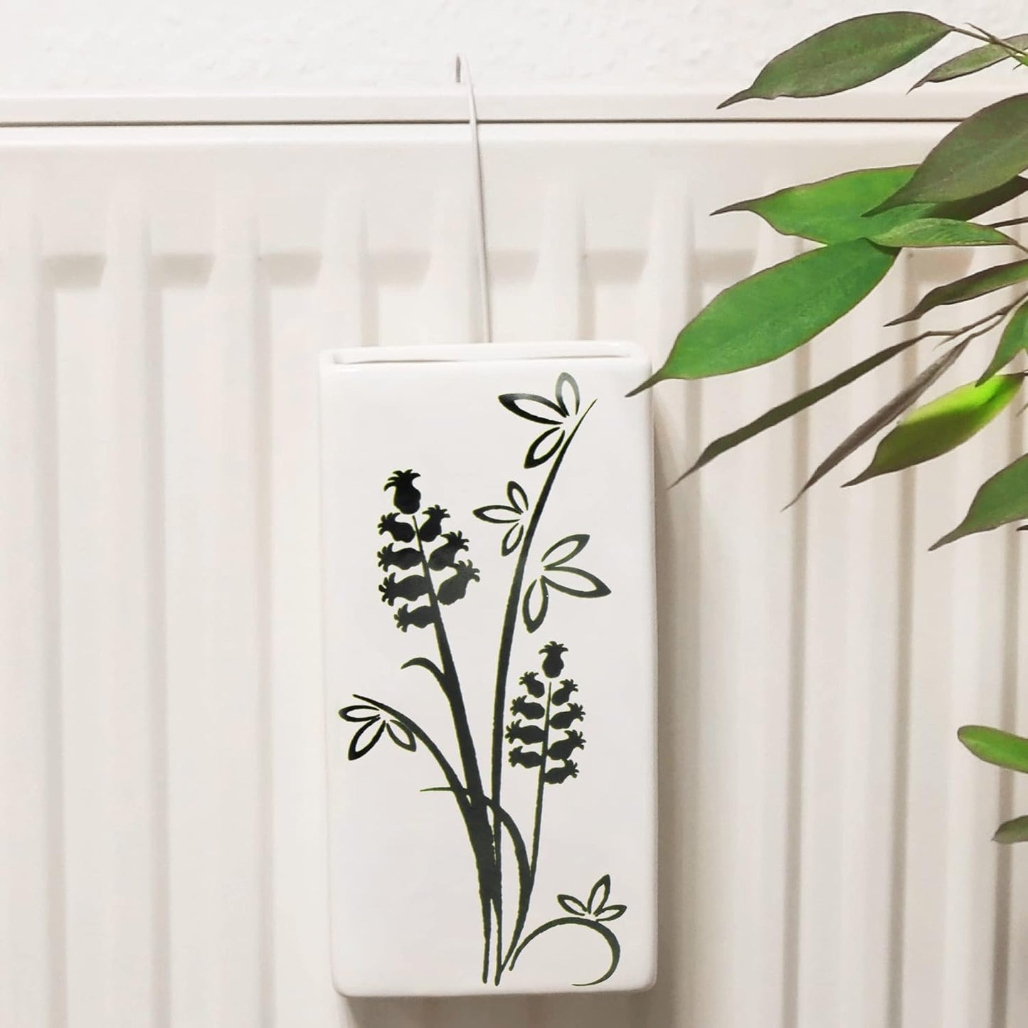 3-teiliges Luftbefeuchter-Set, Weiss - Blumen Schwarz