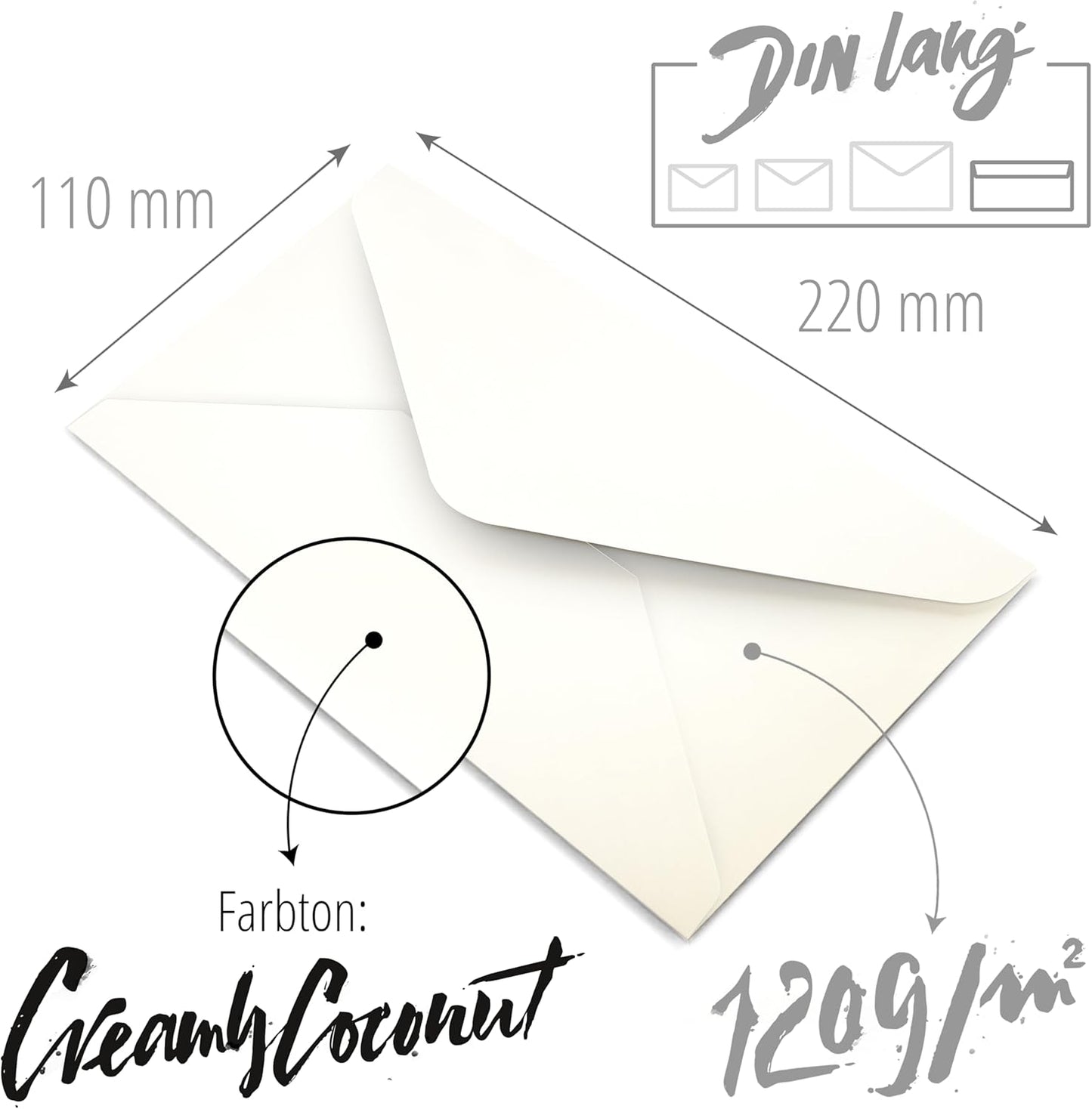 Briefumschläge DIN lang, Creamy Coconut DIN lang - 220 x 110 mm
