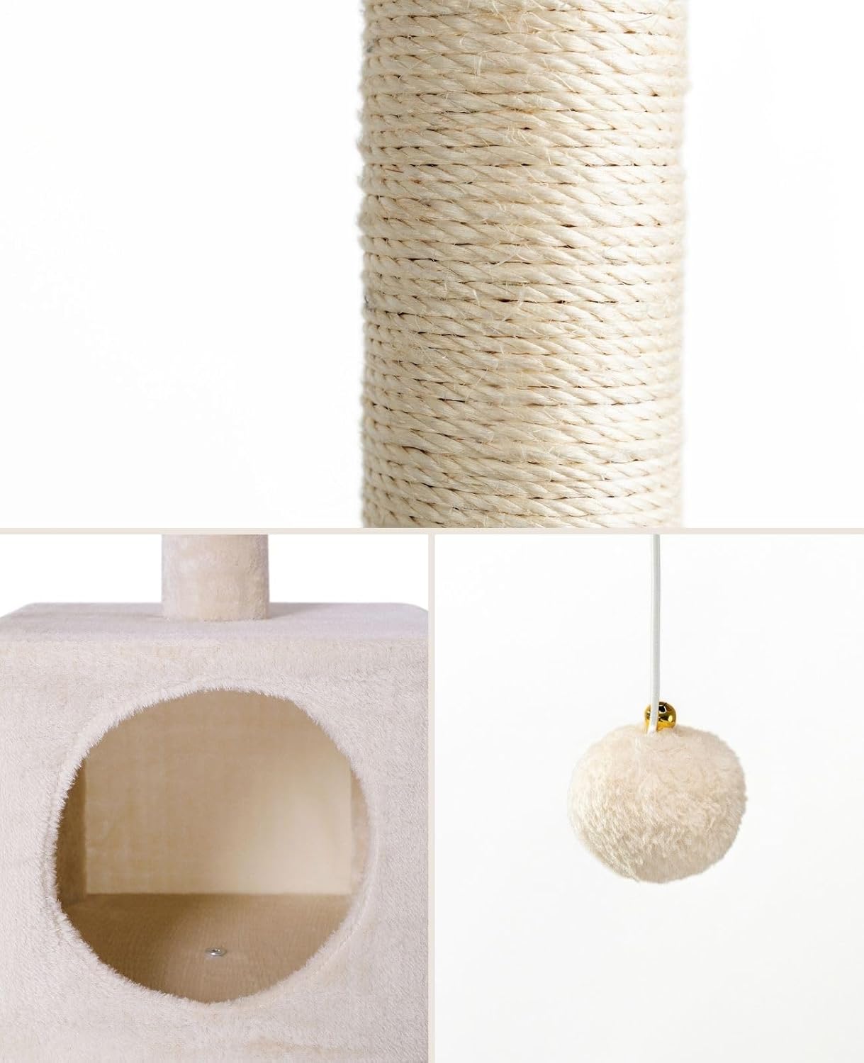 Kratzbaum mit Höhle und Plüschball, Beige