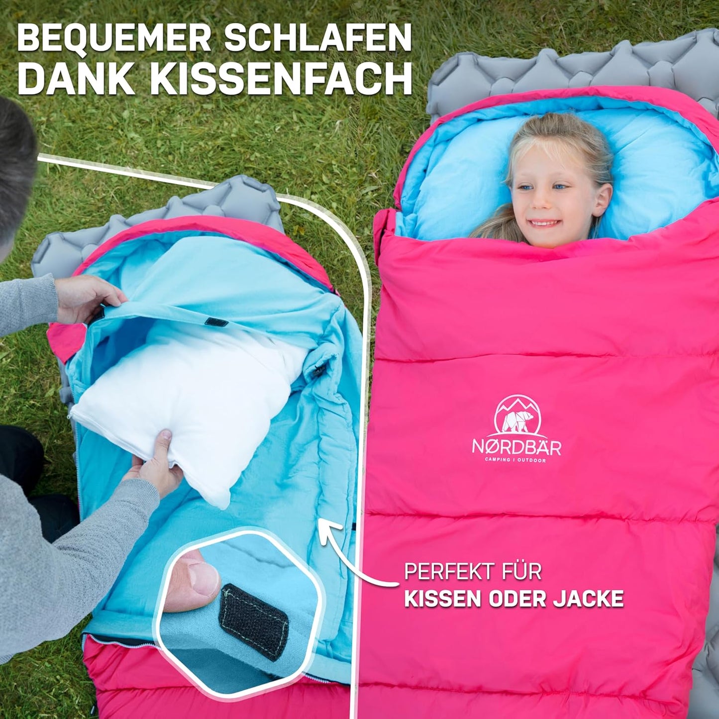 Kinderschlafsack Mumienschlafsack bis 145 cm, Rosa/Eisblau