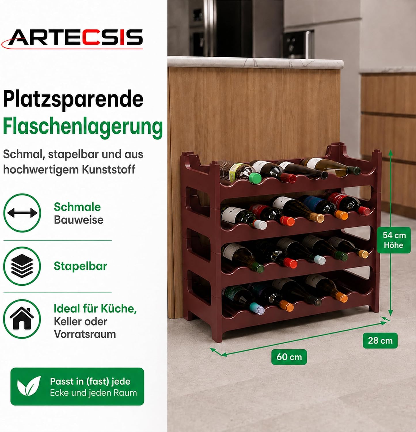 Modulares Weinregal für 24 Flaschen, Braun 24 Flaschen