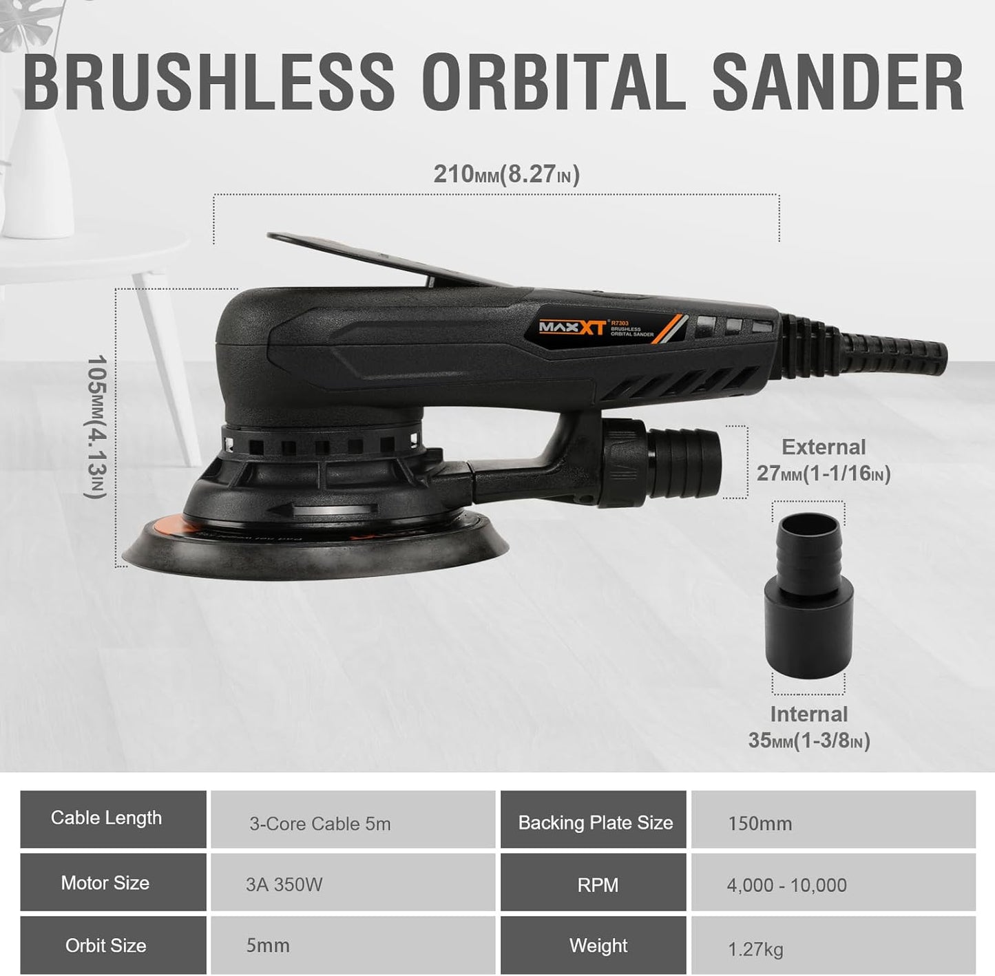 Exzenter Schleifer mit variabler Geschwindigkeit, 5.0 mm - 150 mm Platte + 125 mm