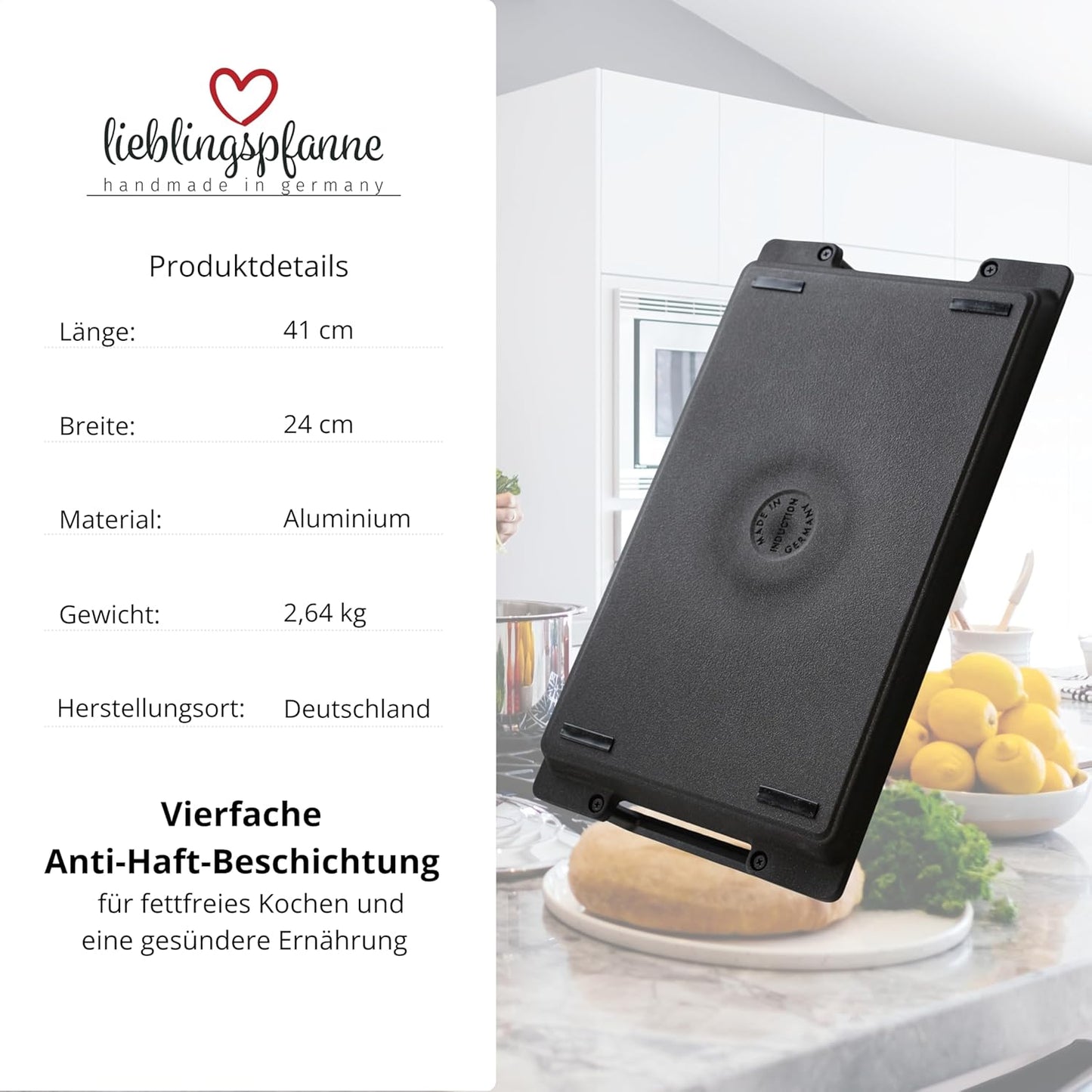 Teppanyaki Grillplatte mit Seitengriffen, 41 x 24 cm Teppanyaki mit Seitengriffen