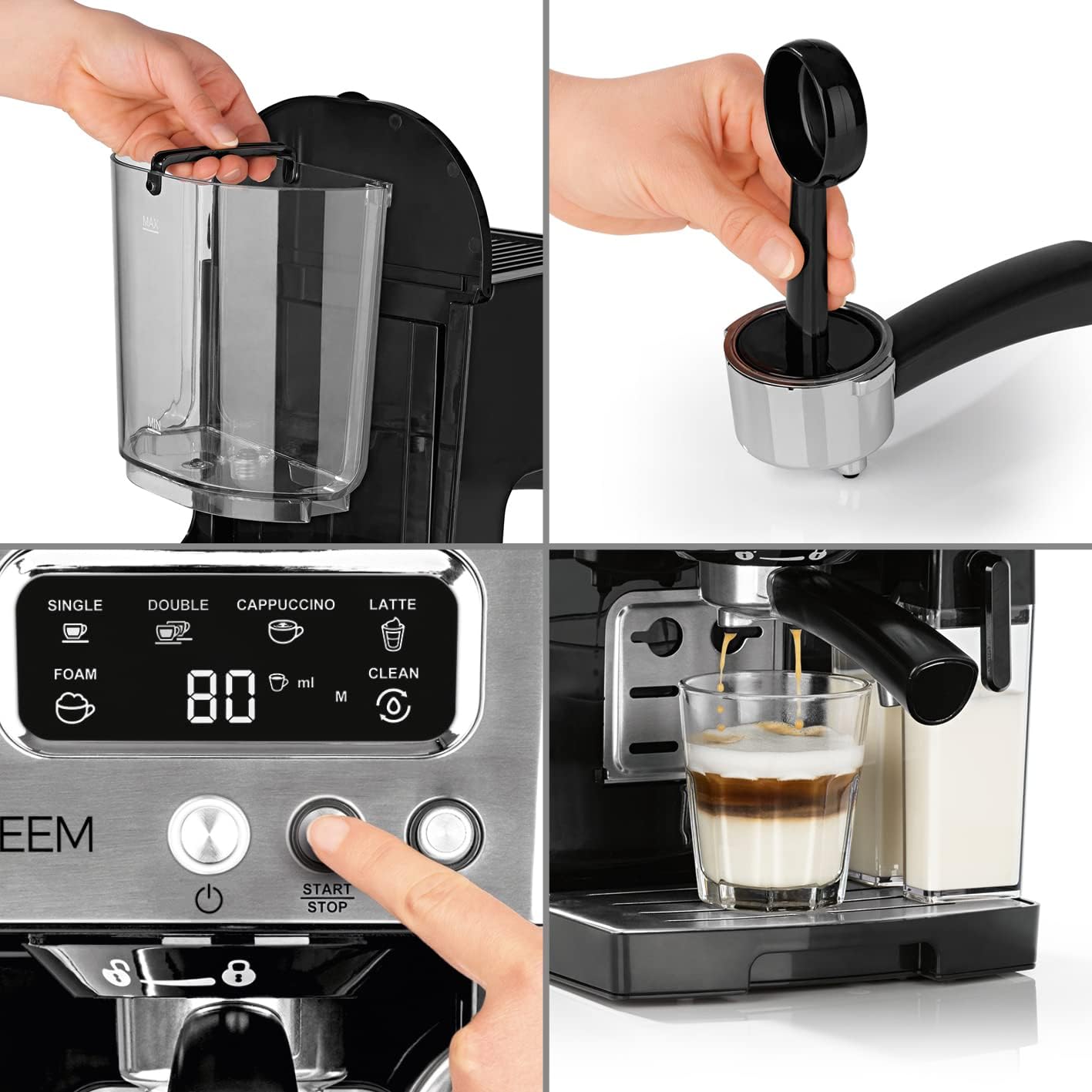 Siebträgermaschine für Espresso & Latte, Siebträgermaschine -15 bar