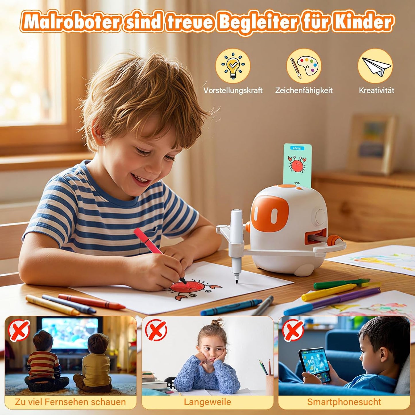 Zeichenroboter mit Sprachfunktion, 100 Karten und Stiften, Weiss