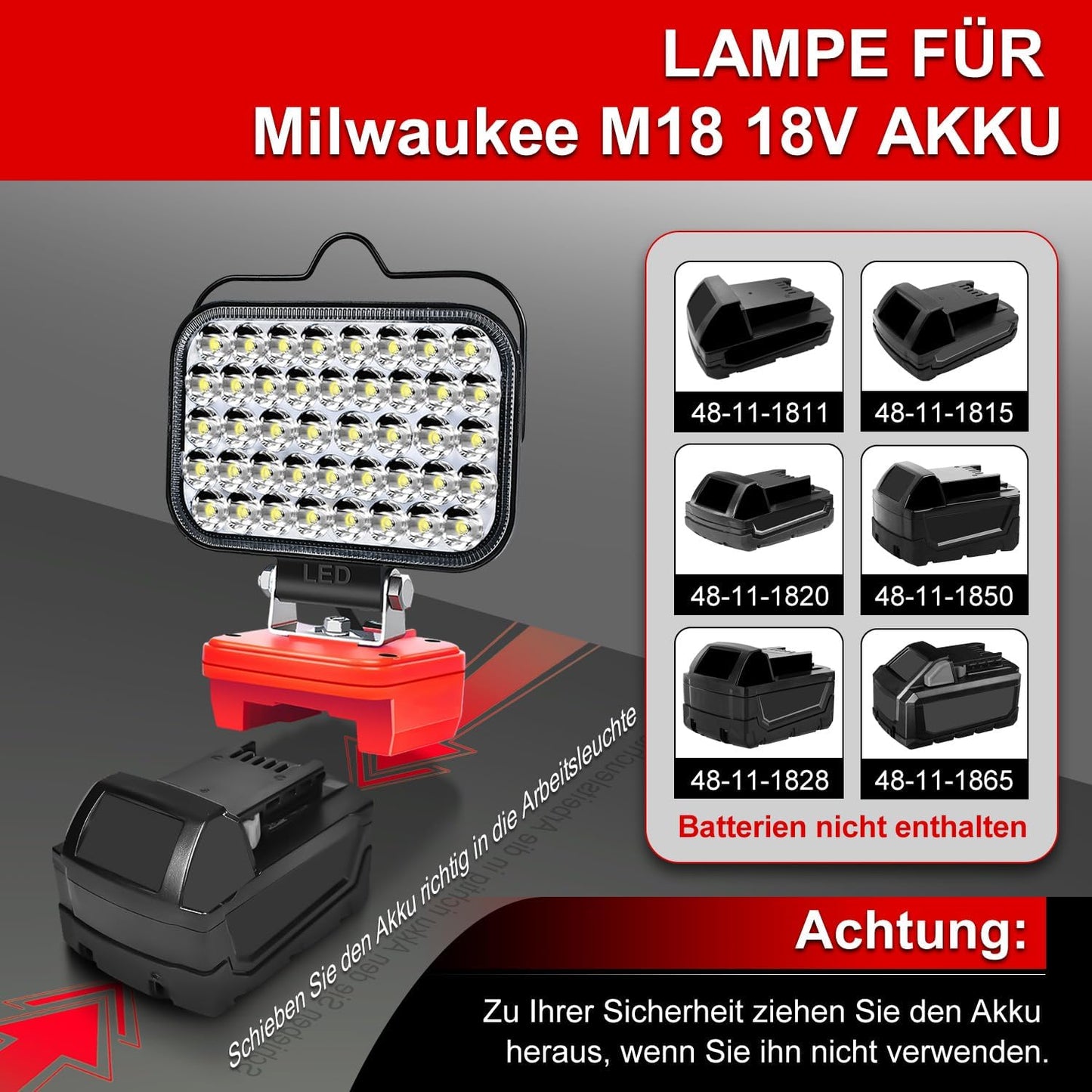 Tragbares LED-Baustrahlerlicht für M18 Akku, Rot