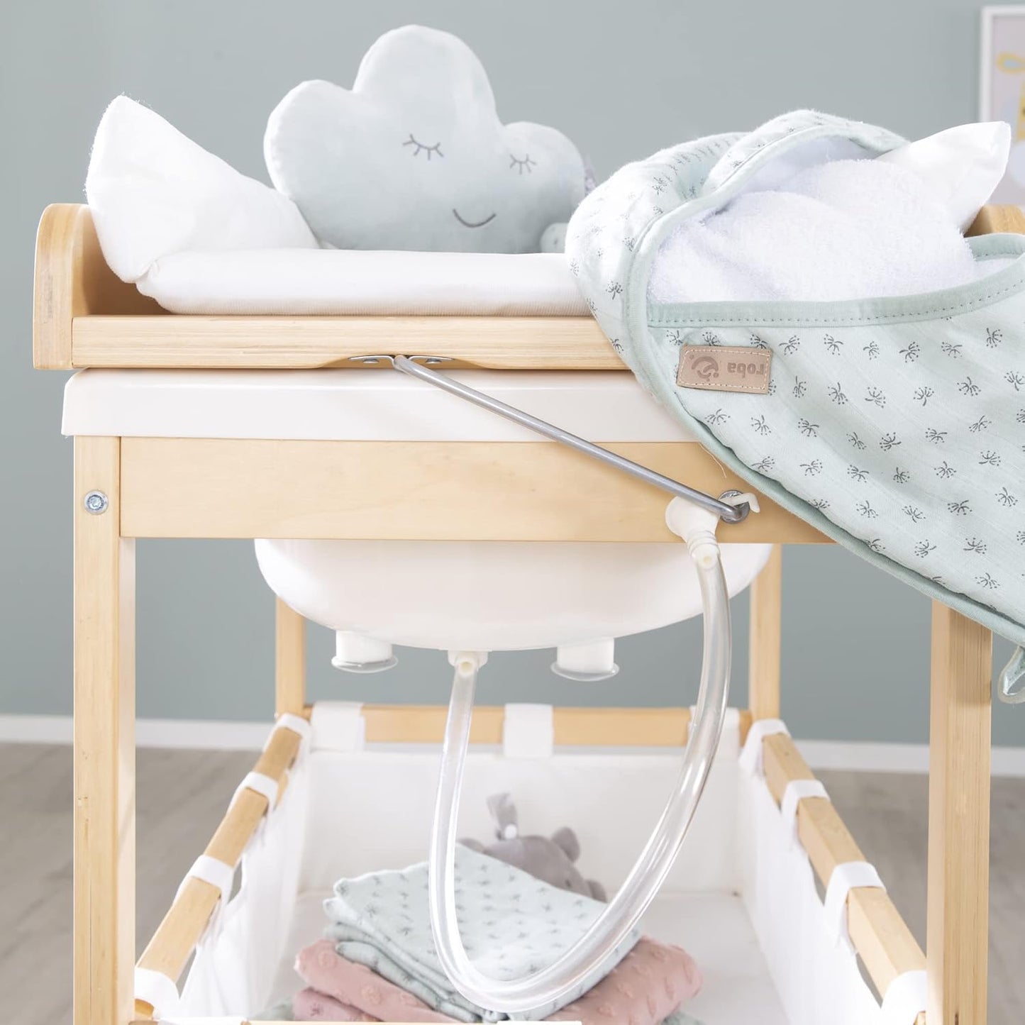 Bade-Wickel-Kombi mit integrierter Babywanne, Natur / Weiß - Klappbar