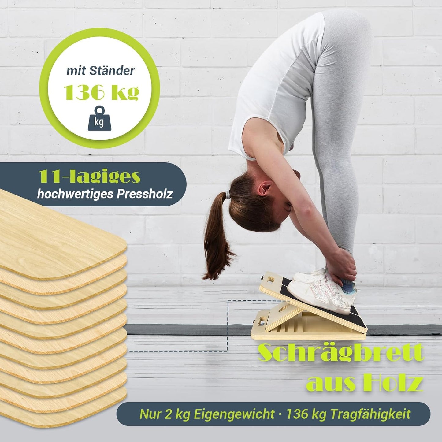 Wadendehner Schrägbrett mit Trainingsposter, Naturholzfarbe