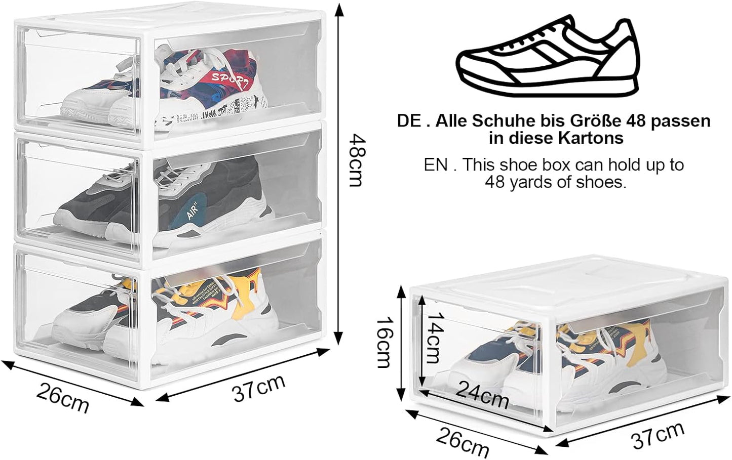 Stapelbare Schuhboxen-Set (3er Pack), 37 x 26 x 16 cm
