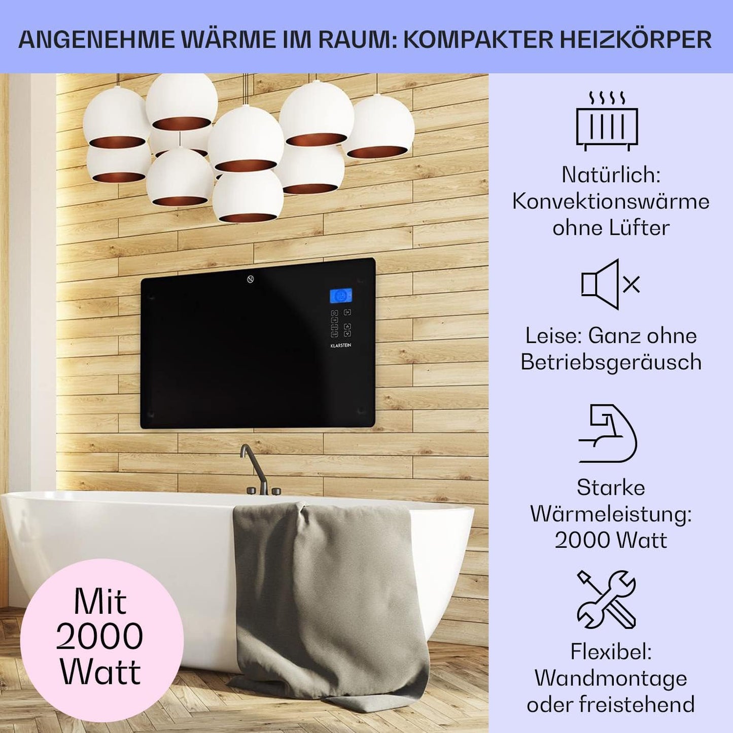 Konvektorheizung, 2000 Watts - bis 30 m² Schwarz