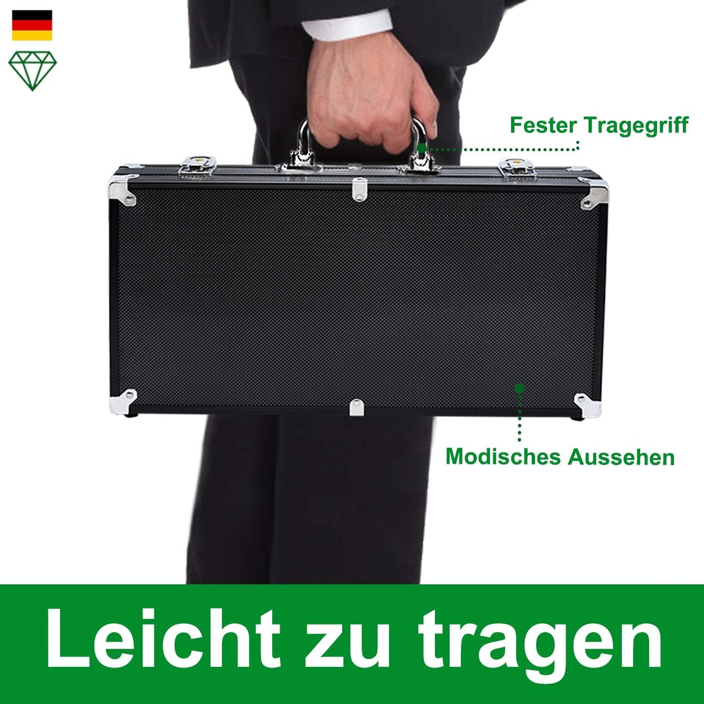 Pokerset im Aluminiumkoffer 500 Chips, Schwarz