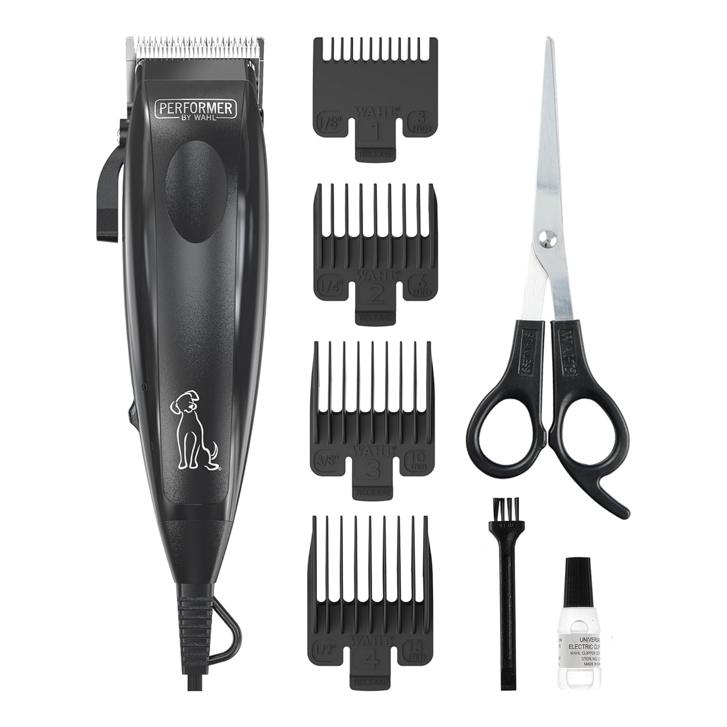 Performer Pet Clipper Set, Fellpflege mit 4 Aufsteckkämmen, Performer Pet Clipper Schwarz
