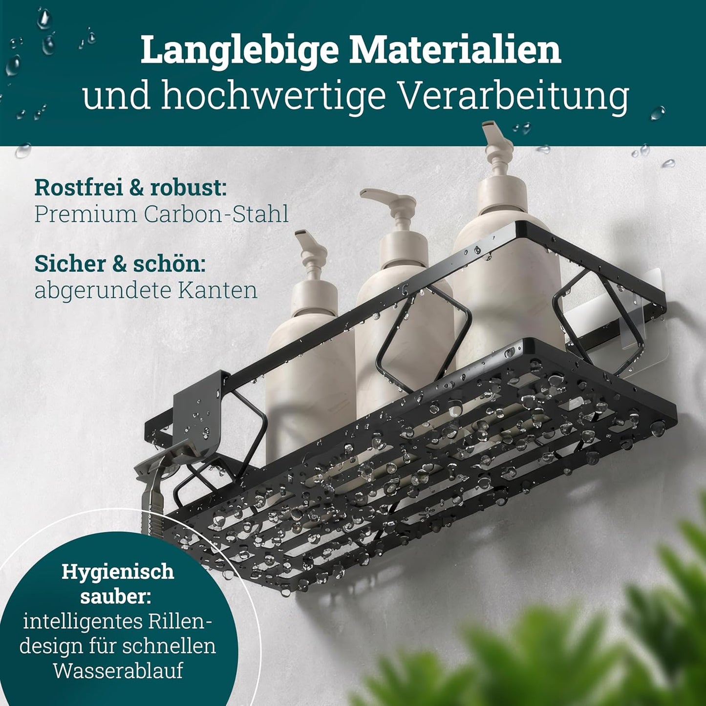 10-teiliges Duschablage-Set ohne Bohren, Set | Schwarz