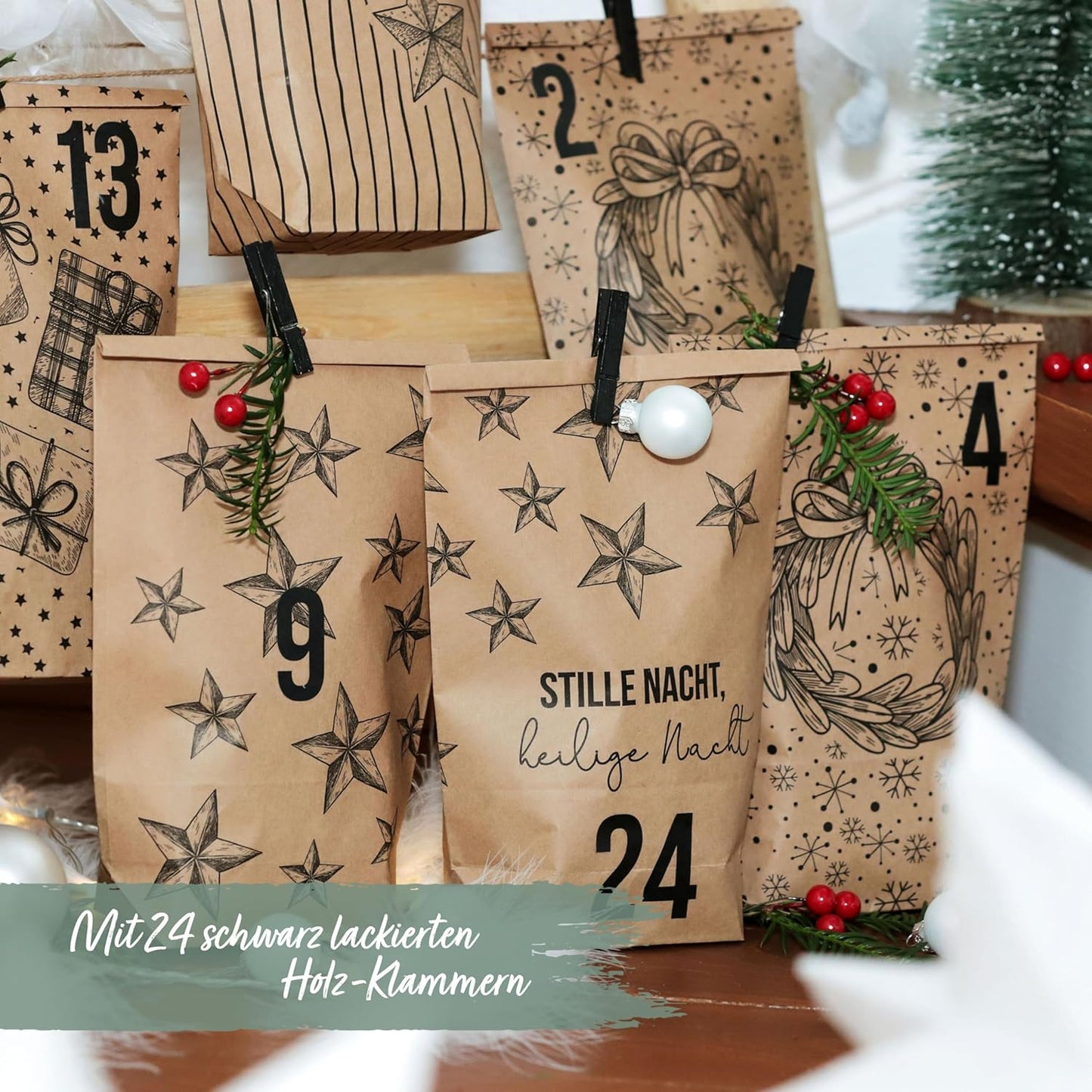 Adventskalender zum Befüllen, Packpapier-klassisch