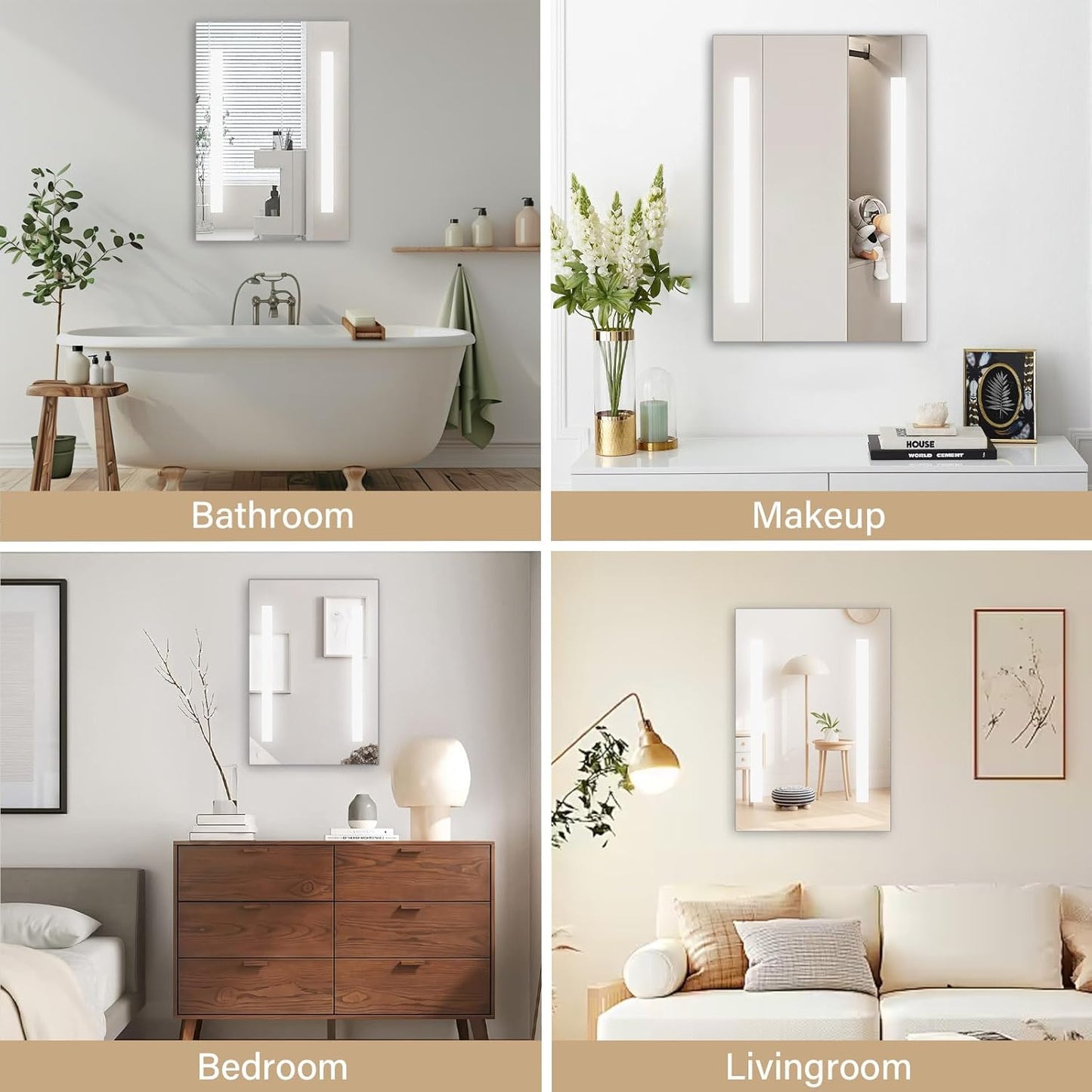 LED-Badezimmerspiegel mit Knopfschalter, 45 x 60 cm, 60L x 45B cm Zwei Mattierte Kanten - Ohne Bluetooth