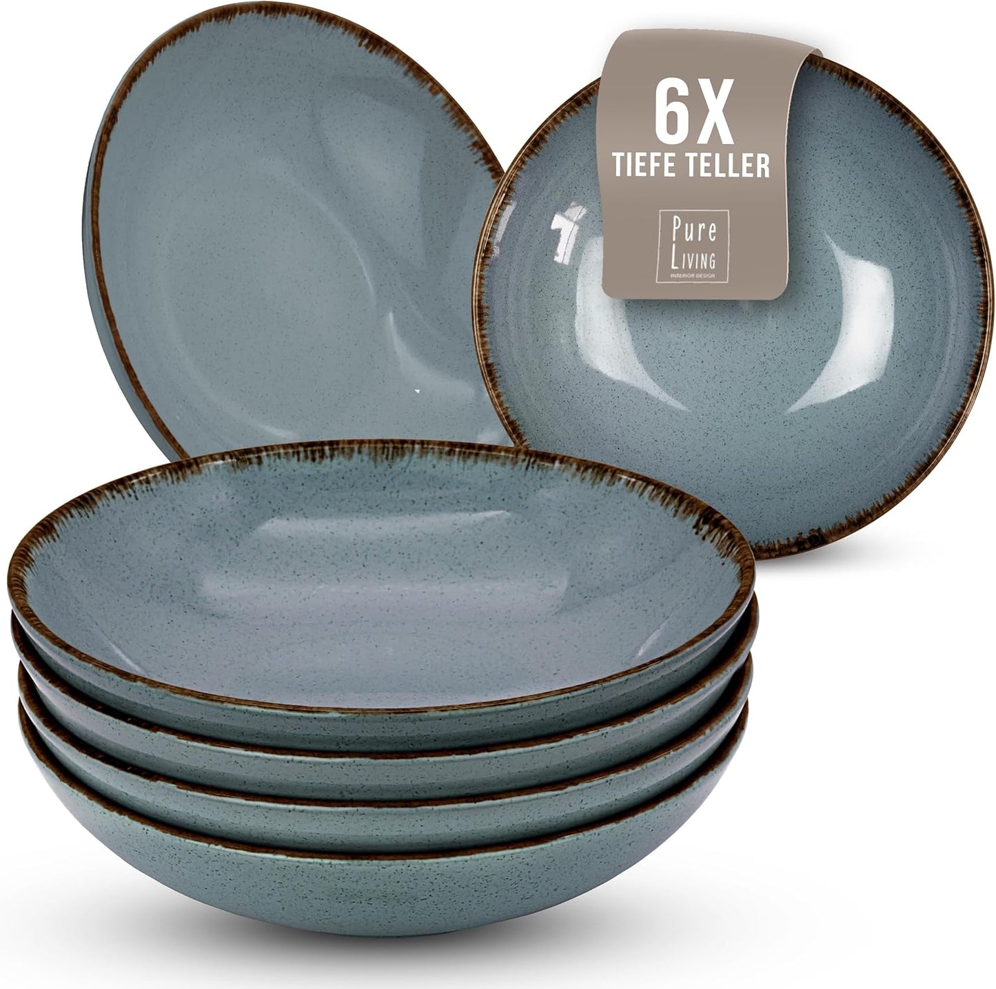 6er-Set Suppenteller, Tiefe Teller (6x) Rauchblau