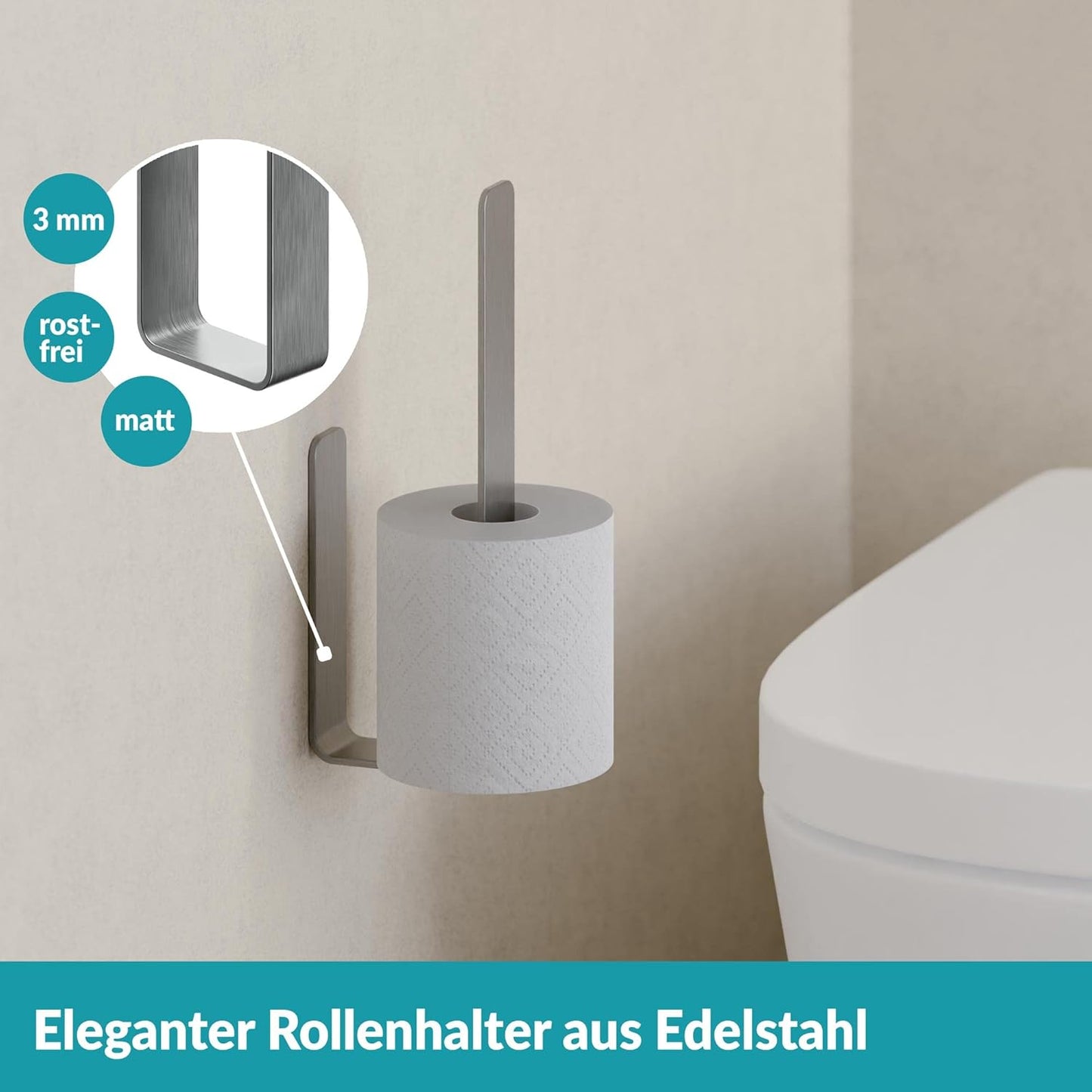 Selbstklebender Toilettenpapierhalter, Silber, Schwarz Ersatzrollenhalter