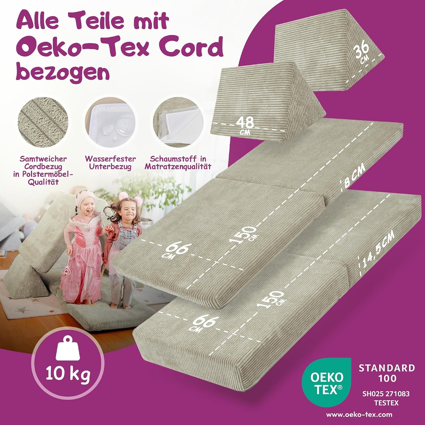 Spielsofa für Kinder, Kieselgrau