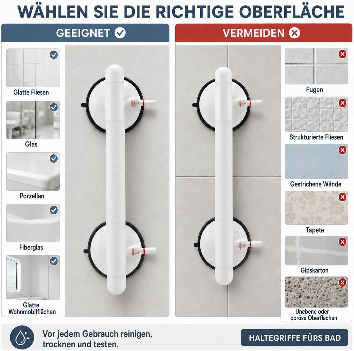 2er-Set Haltegriff mit Saugnapf, Perlweiss