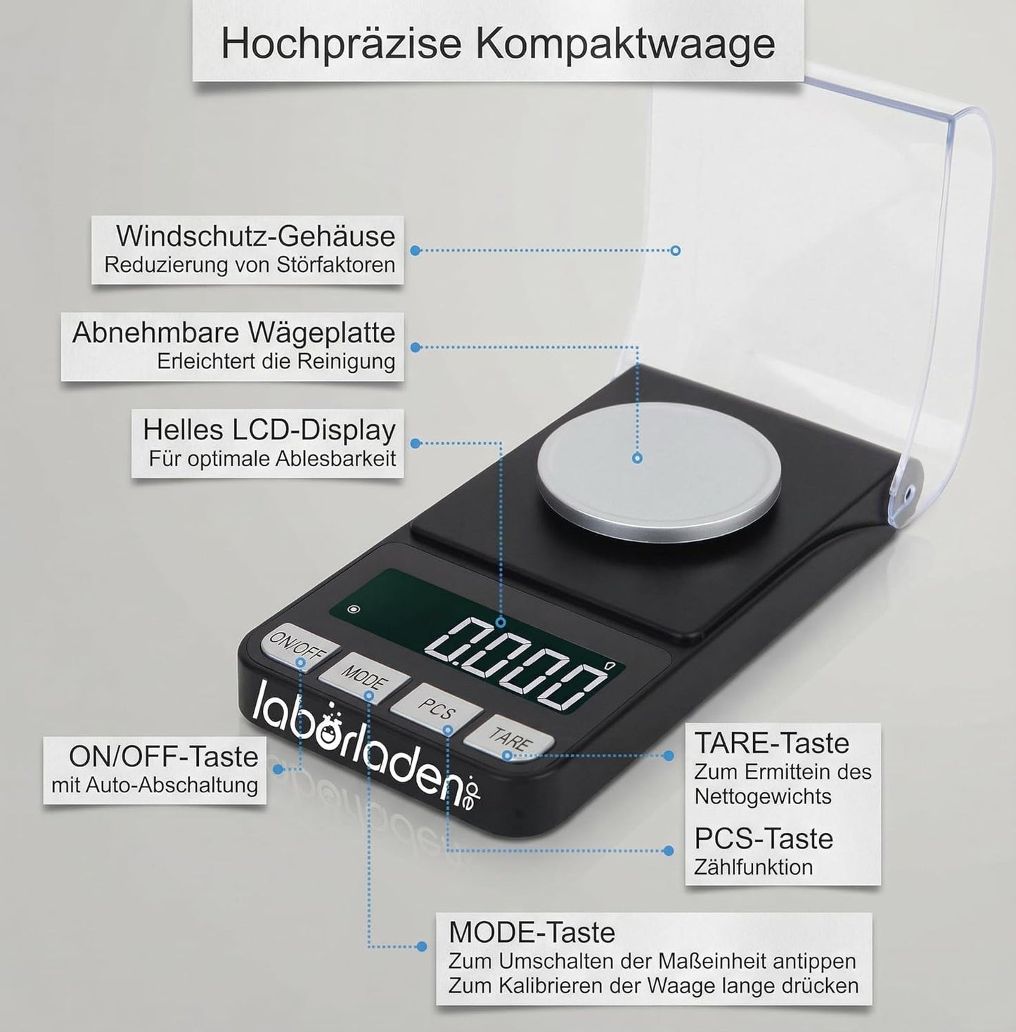 Labor-Feinwaage 0,001 g Genauigkeit, 100 g Kapazität