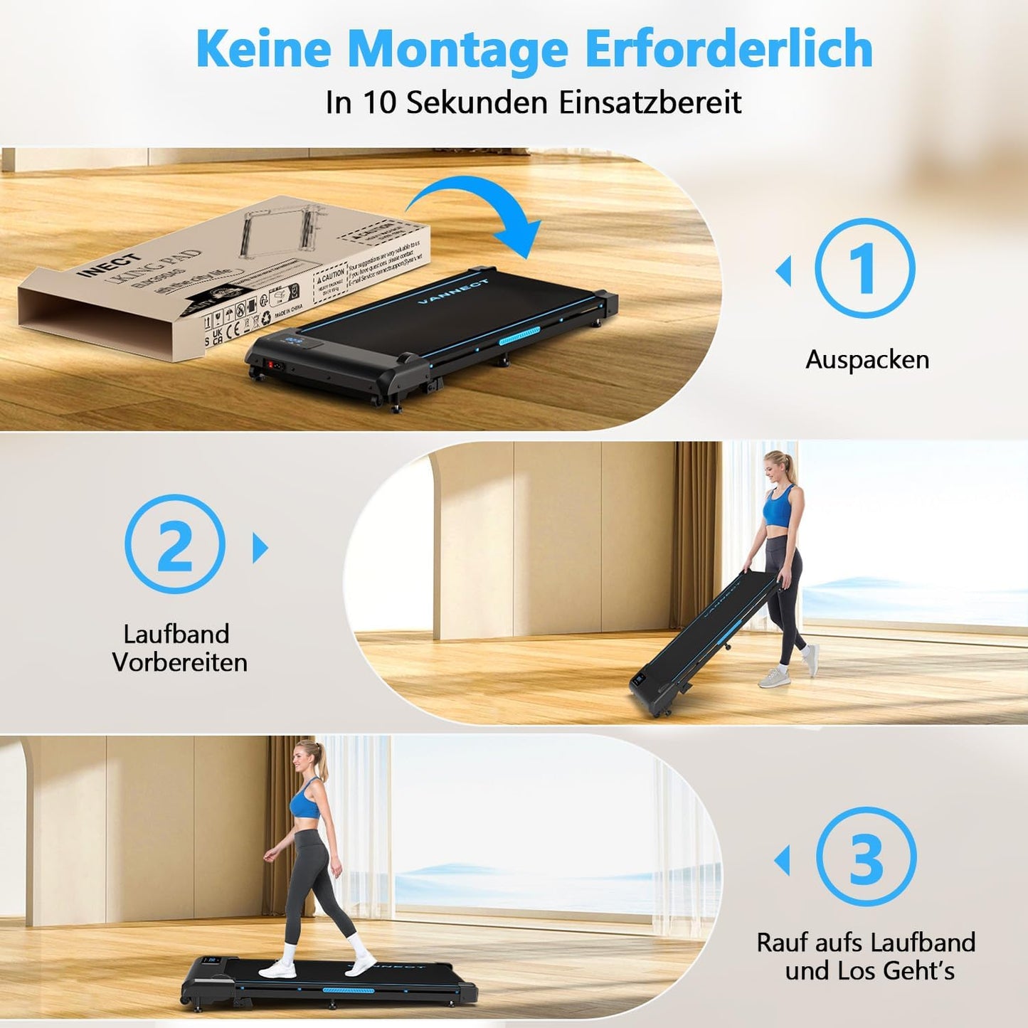 Walking Pad mit Fernbedienung und LED-Anzeige, Schwarz+Blau