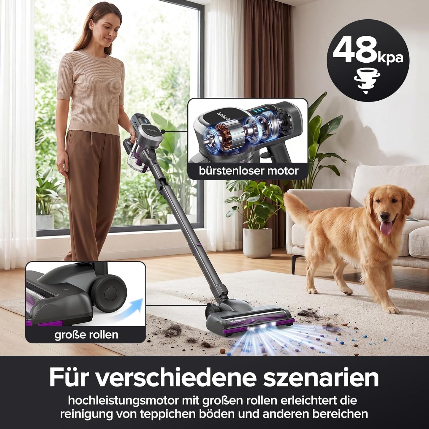 Kabelloser Akku-Staubsauger mit Anti-Tangle Bürste, Dunkelgrau