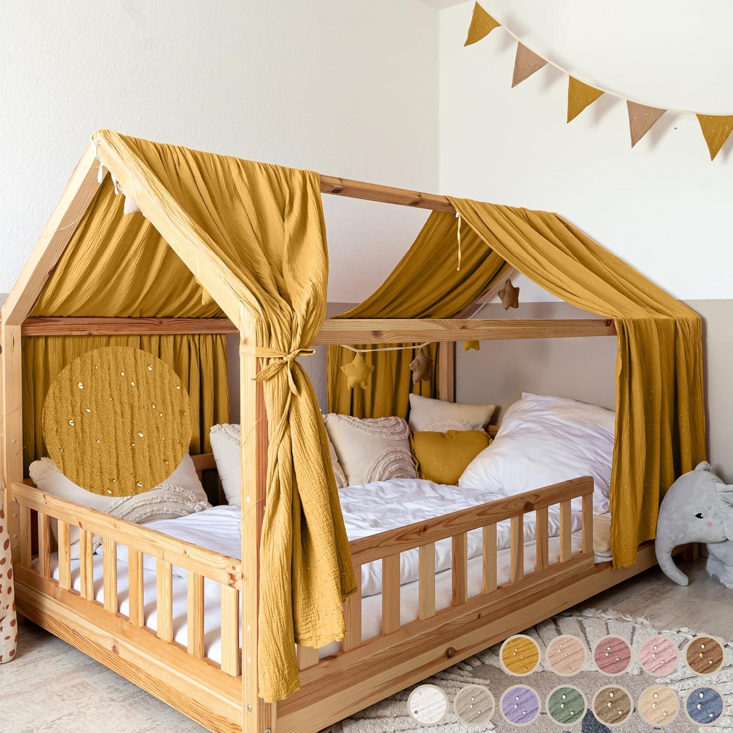 2er-Set Betthimmel für Hausbett, Senfgelb mit Gold 2er Set 67 x 270cm